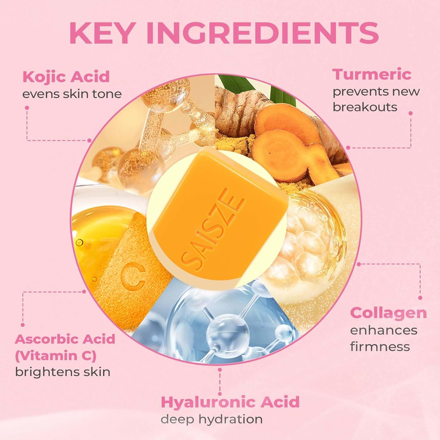 Kojic Acid Soap Bar, Turmeric Soap Bar, Fresh Citrus Scent, Gentle for Face and Body with Vitamin C, Shea Butter, Olive Oil, Collagen image number 5