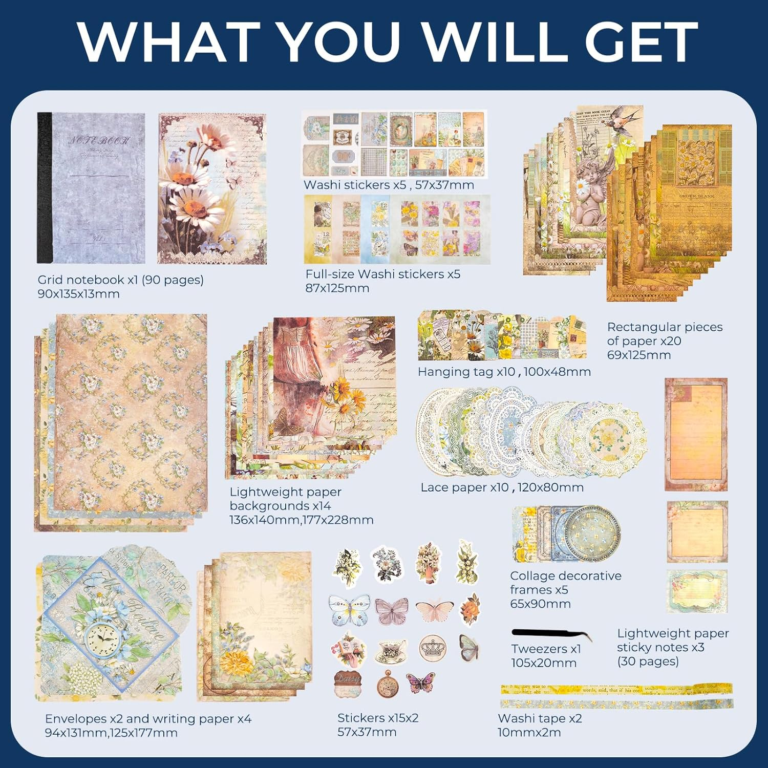 Funto Scrapbooking Kit (202 PCS), Vintage Collection-Wonderland, Perfect for Bullet Scrapbooking Materials, Planner DIY Arts Craft Collage image number 1