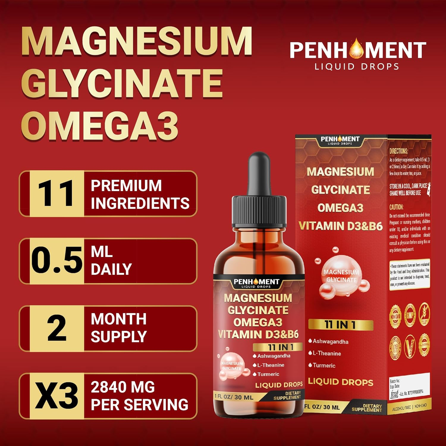11In1 Magnesium Glycinate Liquid Drop - 2840Mg Maximized Absorption Magnesium Complex Supplement to Support Brain - 2 Month Supply image number 5