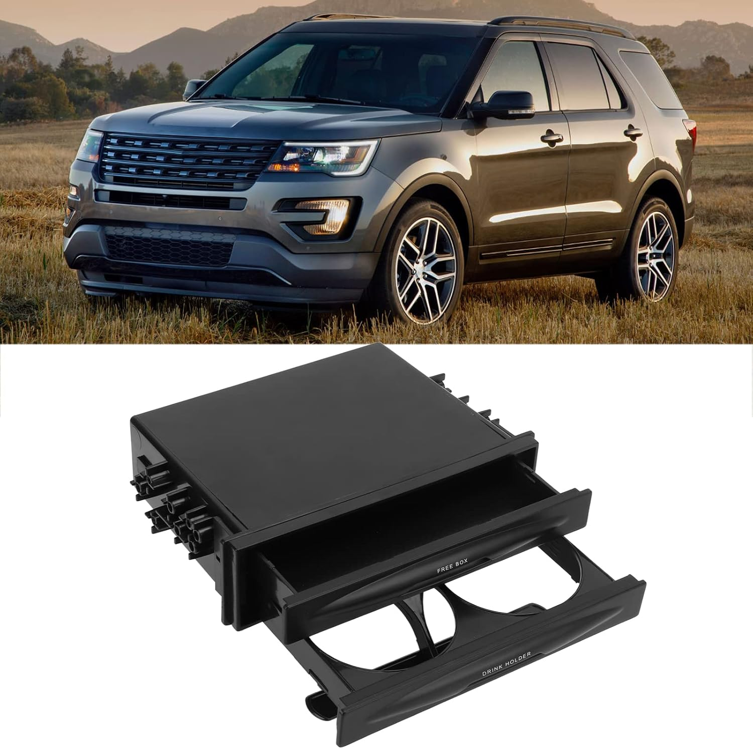 1 DIN 2 Layer Radio Storage Box with Cup Holder for Universal Car Fit Durable ABS Interior Organizer for Small Items Compact Cars Suvs Road Trip Family Use Office Commute image number 6