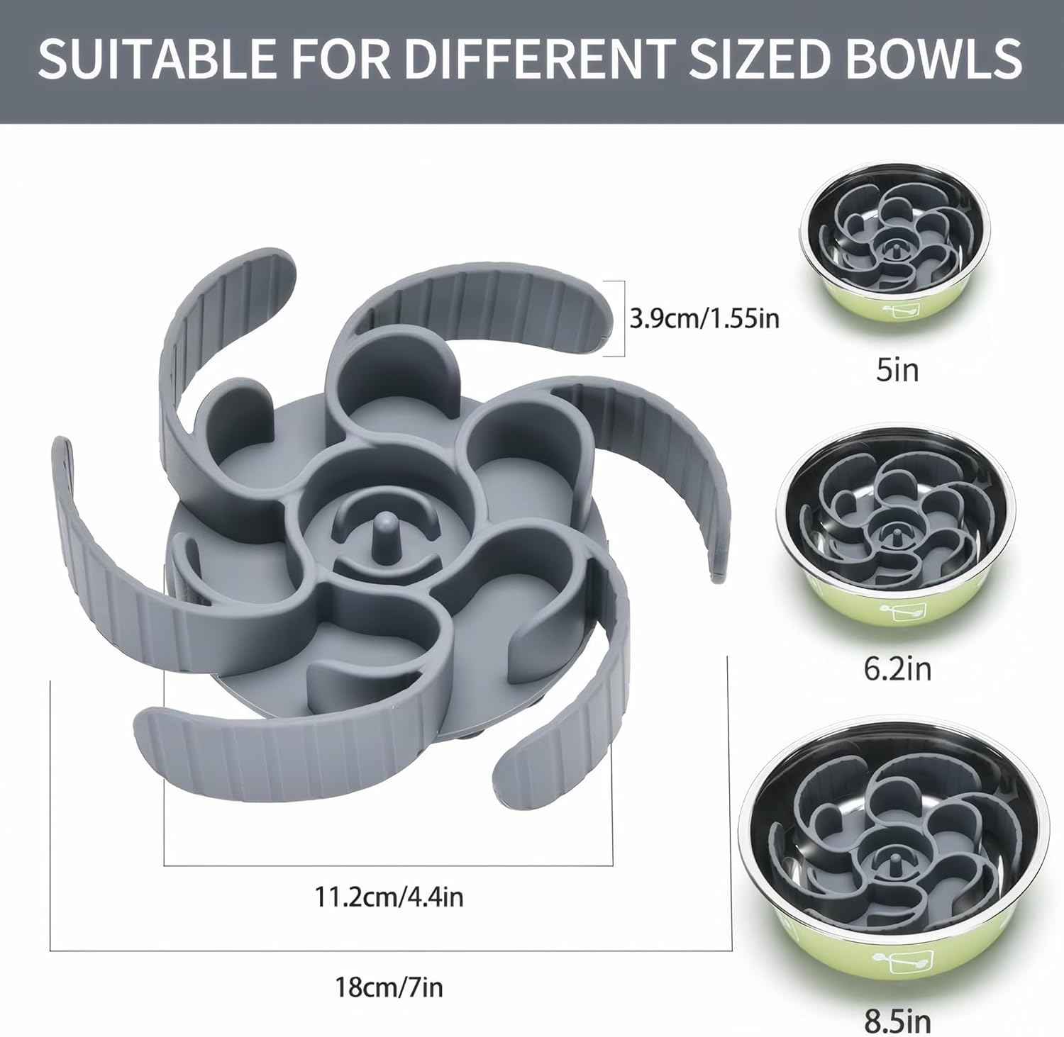 Kintiva Silicone Slow Feeder Insert for Dog Bowls, Spiral Design to Prevent Bloat & Improve Digestion (Grey) image number 3