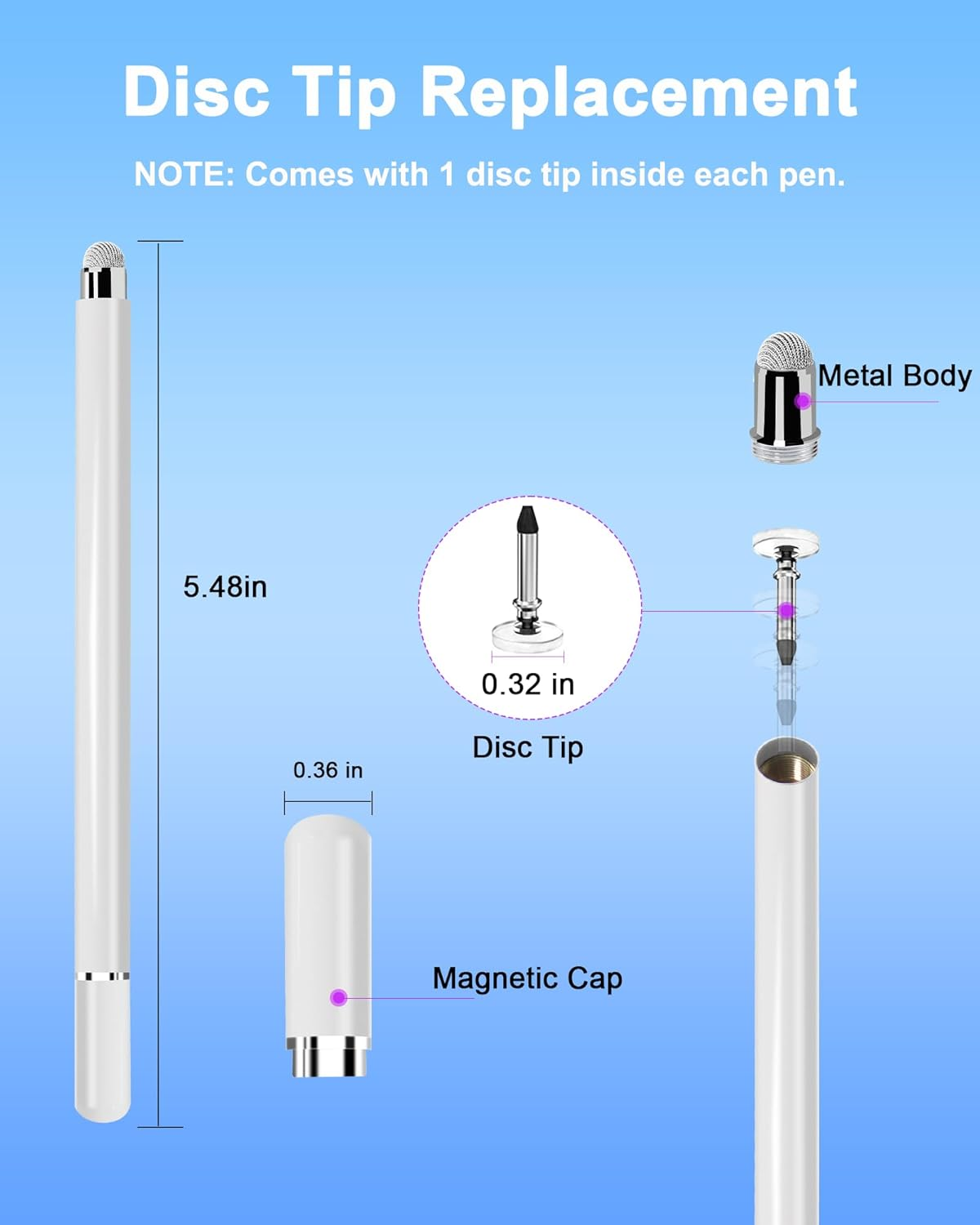 Stylus Pens for Touch Screens, 2 in 1 Magnetic Disc Universal Stylus Pen for Apple Ipad/Iphone/Android/Samsung Galaxy/Microsoft Tablets All Universal Touch Screen Devices (White/Black) - Purple/Green image number 2