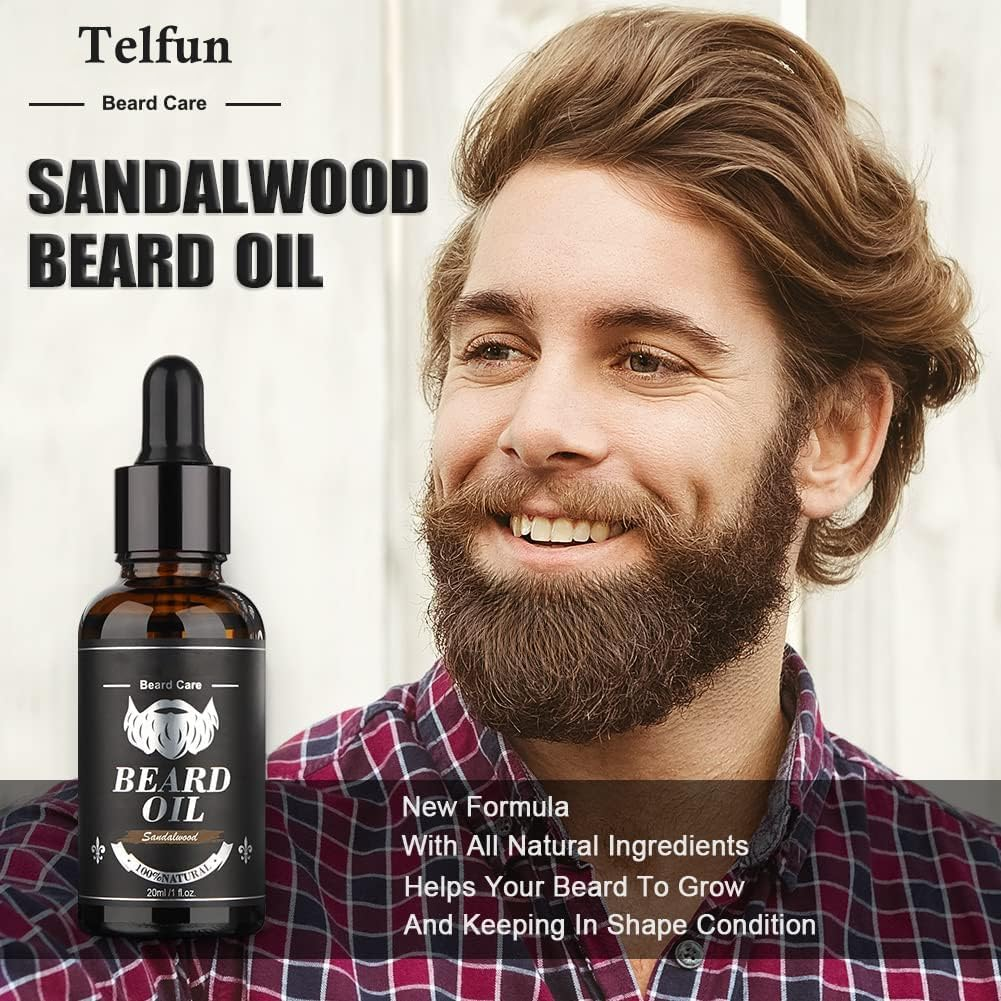 Telfun Beard Kit for Men, Grooming & Trimming Set with Beard Wash Shampoo, Oil, Balm, Brush, Comb, Scissors & Storage Bag, Fathers Birthday Gifts Valentines Gifts for Him Dad Men Boyfriend image number 1