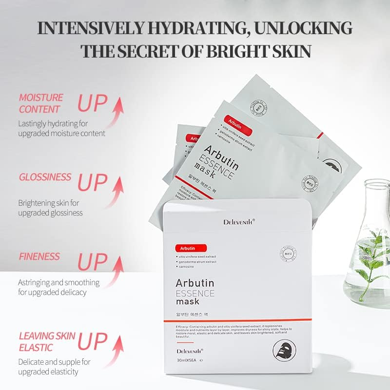 Deleventh Korea &Alpha;-Arbutin Essence Facial Mask 30Ml&times;5Pcs / Anti-Wrinkle, Moisturizing, and Balancing Skin Moisture and Oil for Elastic and Tender Skin, Reduce Rough Dry Lines and Remove Blackheads image number 4