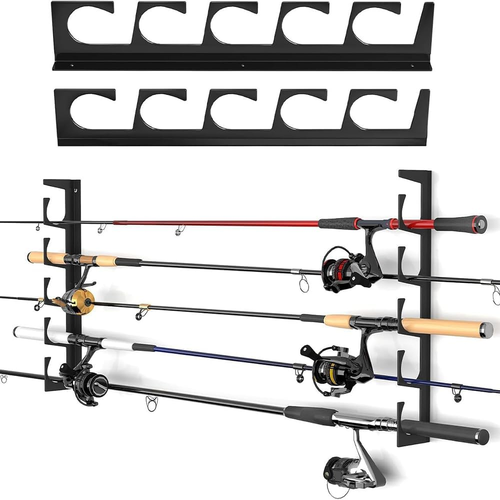 Horizontal Fishing Rod,4 Pack Fishing Rod Holder,Wall Mounted Brackets,Fishing Pole Display Stand,Hanging Storage Rack, for Garage,Wall, Ceiling image number 1