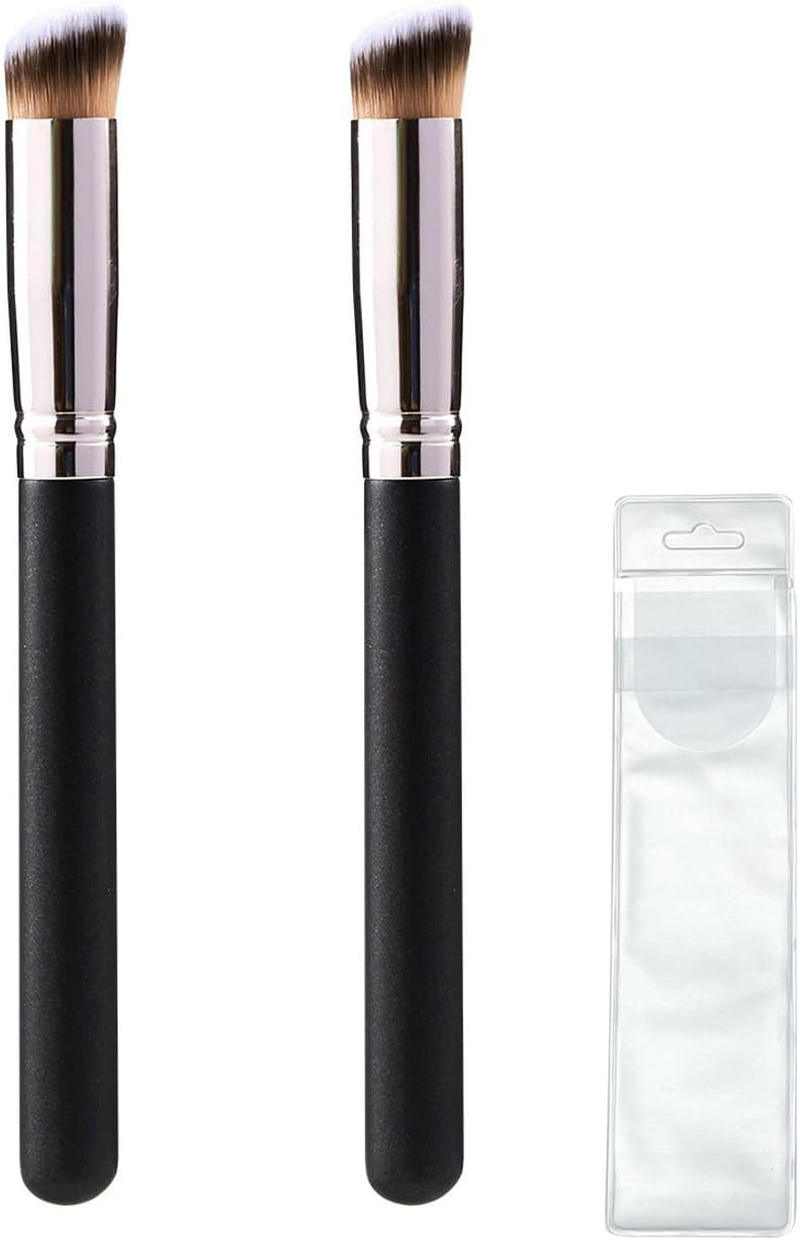 Gaodercha 2 X Makeup Brush Set with Storage Bag, Synthetic Bristles, Plastic Handle, 113 Mm Handle, 15 Mm Bristles for Foundation Powder, Daily Application of Soft Bristles for Beginners