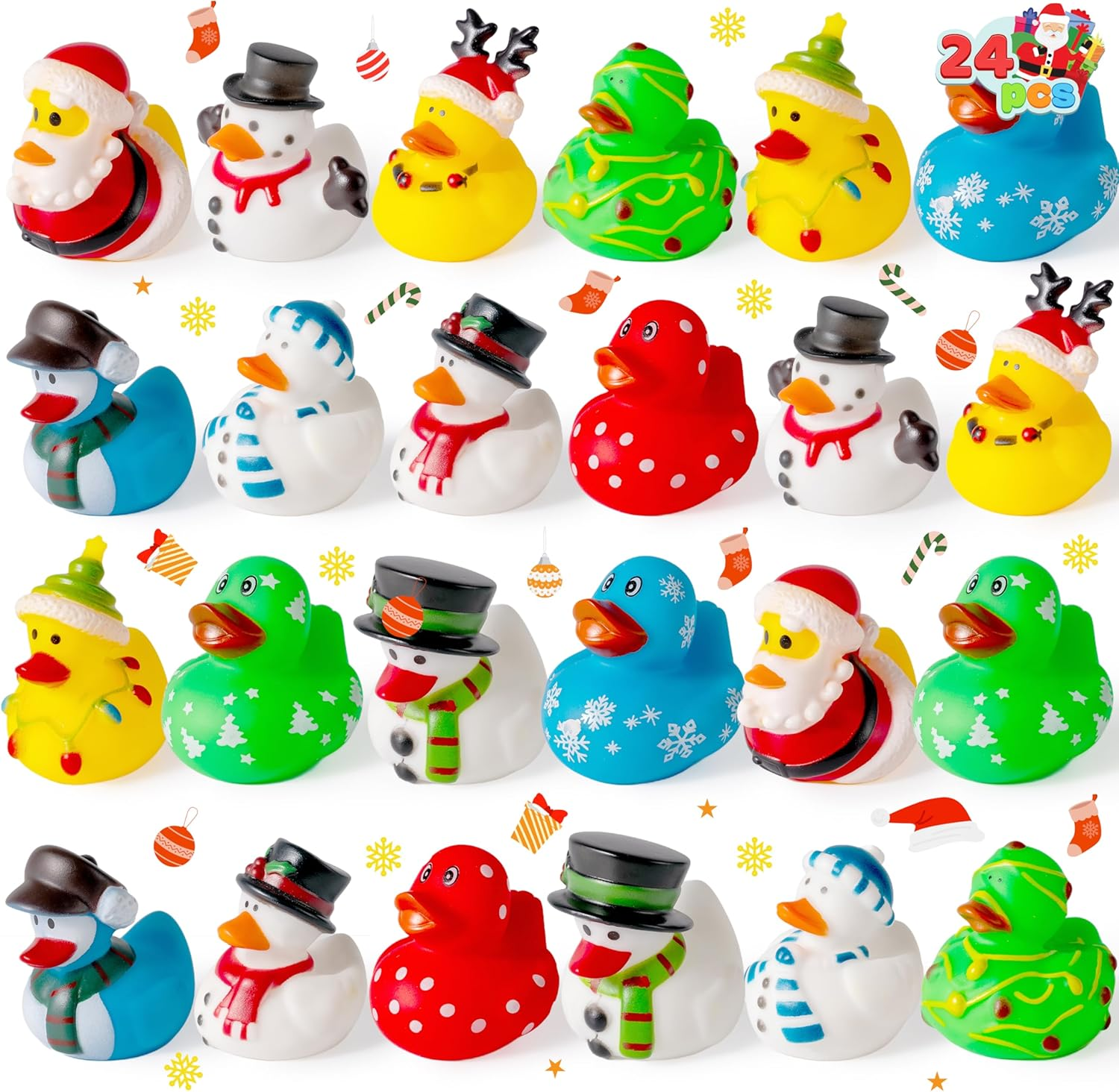 JOYIN 24 PCS Christmas Ducks Baby Bathtub Toys, Assorted Xmas Rubber Duckies for Kids Gifts, Ducky Toddler Bath Toys Rubber Duck Bulk for Stocking Stuffers Party Favor Baby Shower Pool Toys image number 3