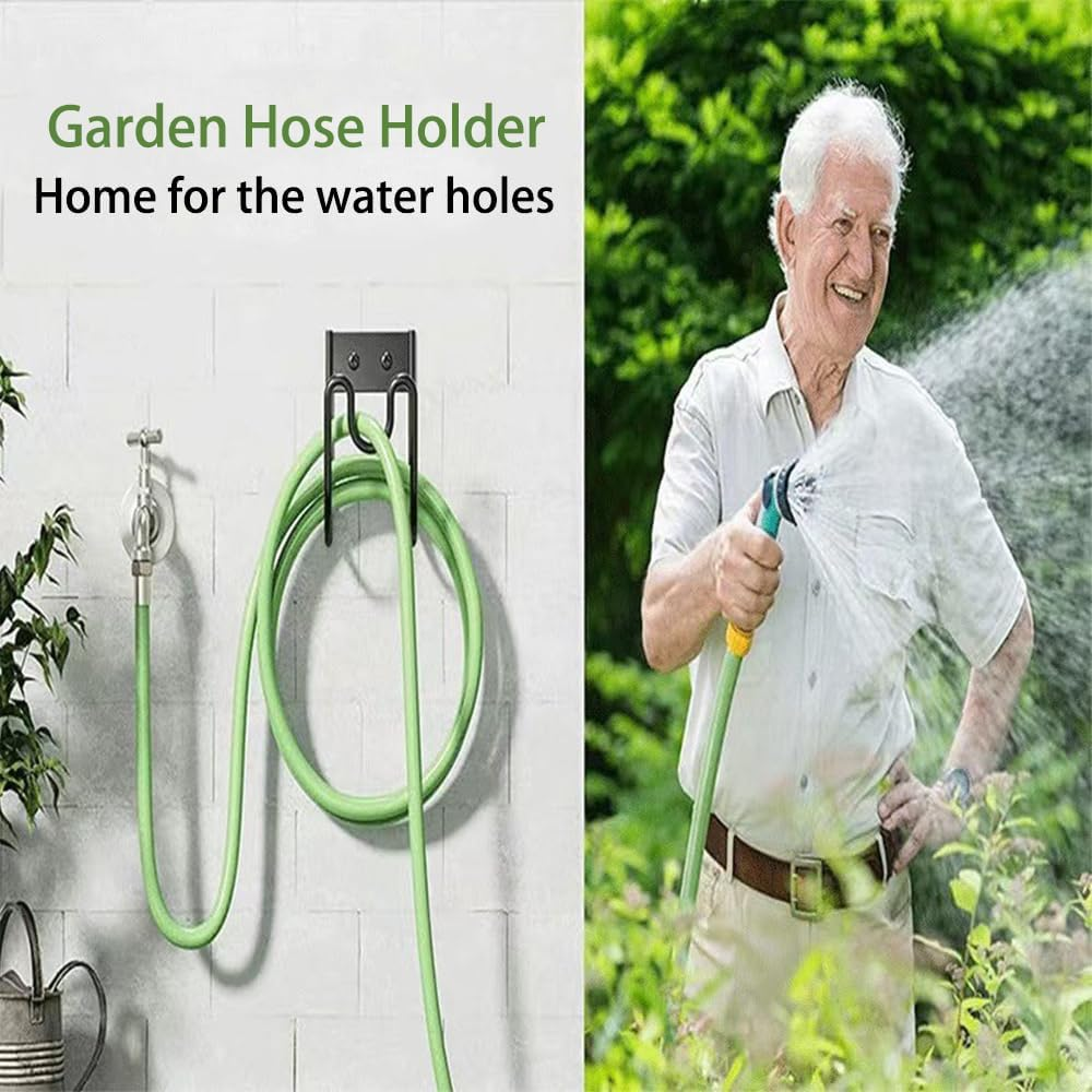 Stainless Steel Garden Hose Holder Wall Mount &ndash; Heavy-Duty Black Outdoor Hose Hanger for Garden, Yard, or Garage image number 1