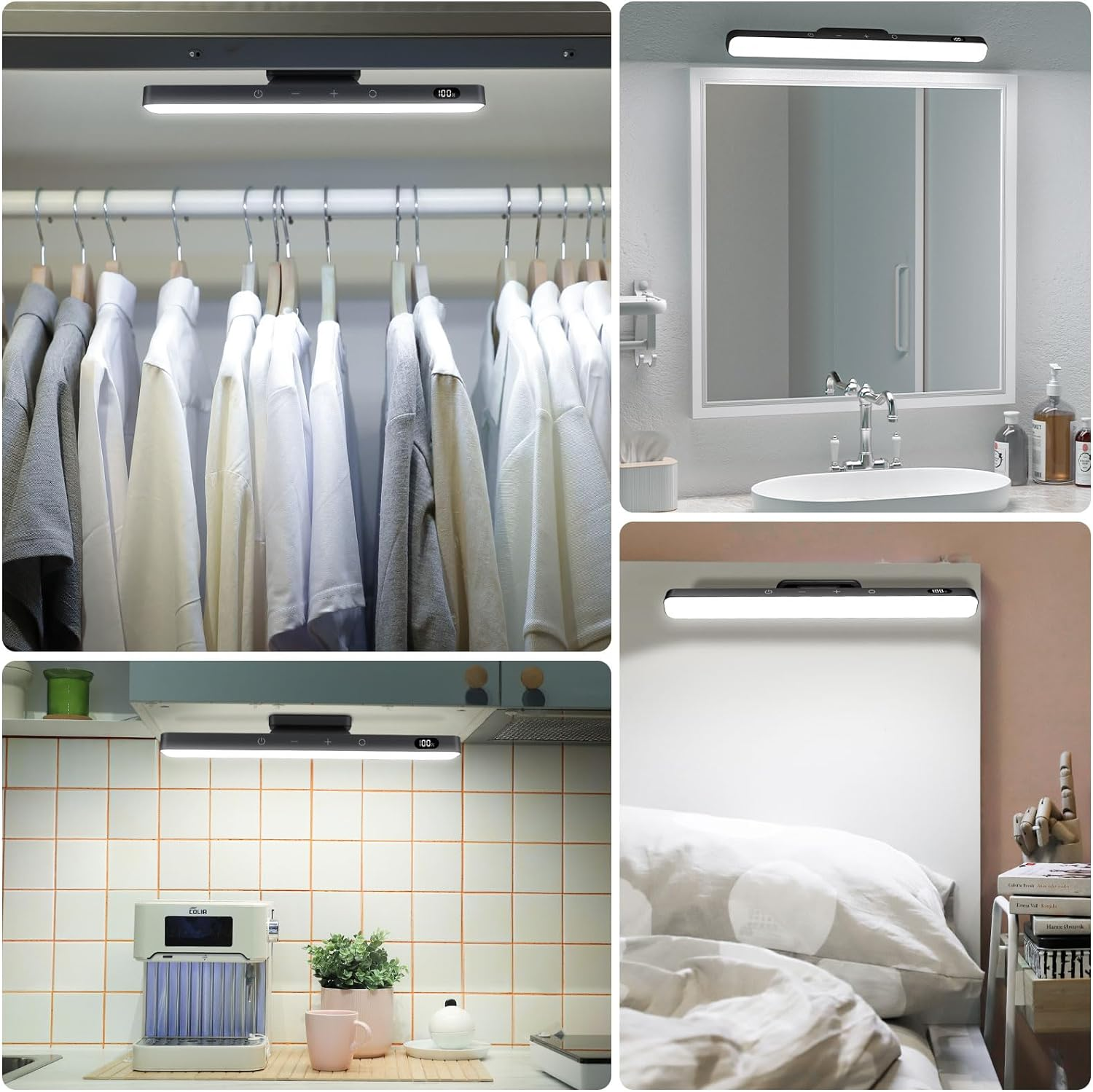 WILLED 5W Dimmable Mirror Lights,3 Colors Adjustable Makeup Light with 120 Led,2500Mah Rechargeable under Cabinet Led,Stick on Touch Light,Magnetic Wall Light for Cabinet,Kitchen,Closet,Bedside,Desk image number 3