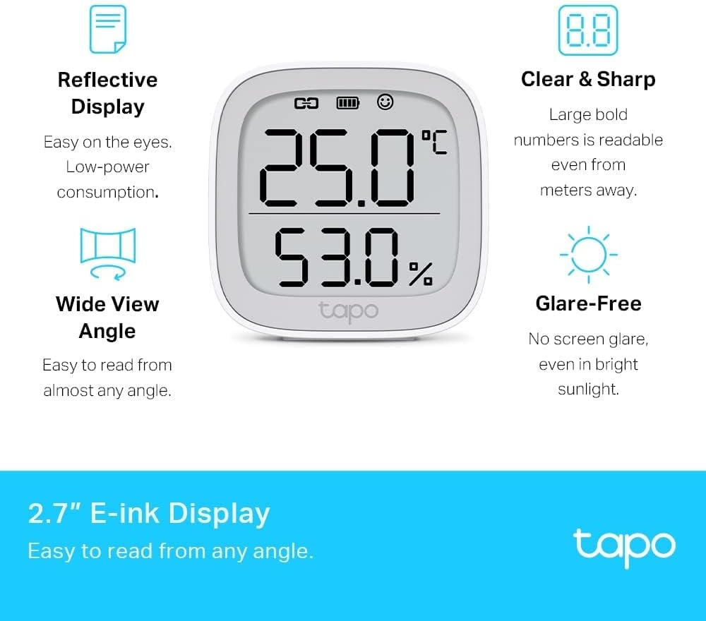 Tapo Tp-Link T315 Smart Home Temperature and Humidity Meter, Digital Thermo-Hygrometer Indoor Room Thermometer with 2.7 Inch E-Ink Display, High Precision Sensor, Hub Required image number 2