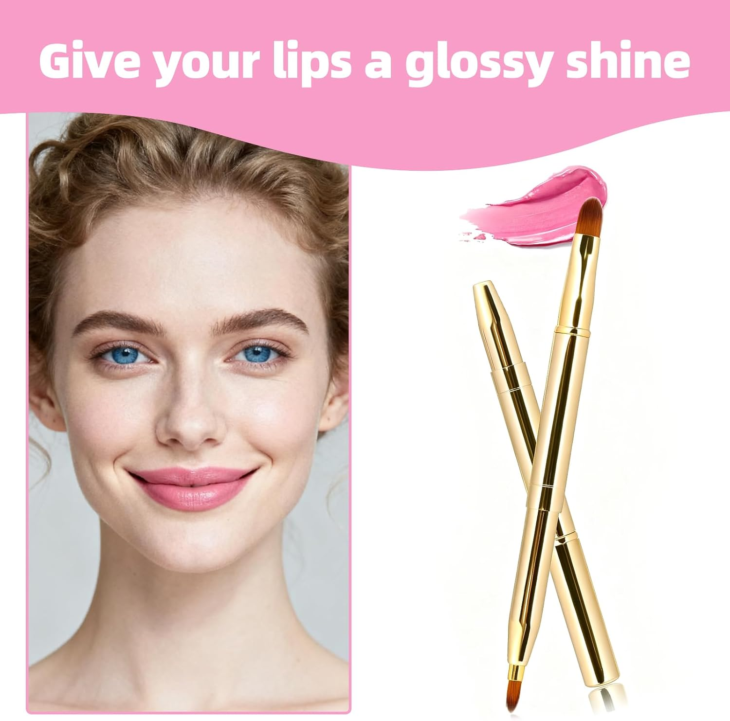 ONBPIY Lip Brush 2 Pack Retractable Double Ended with Cap for Lipstick Gloss Liner Professional Travel Makeup Brush Applicator image number 4