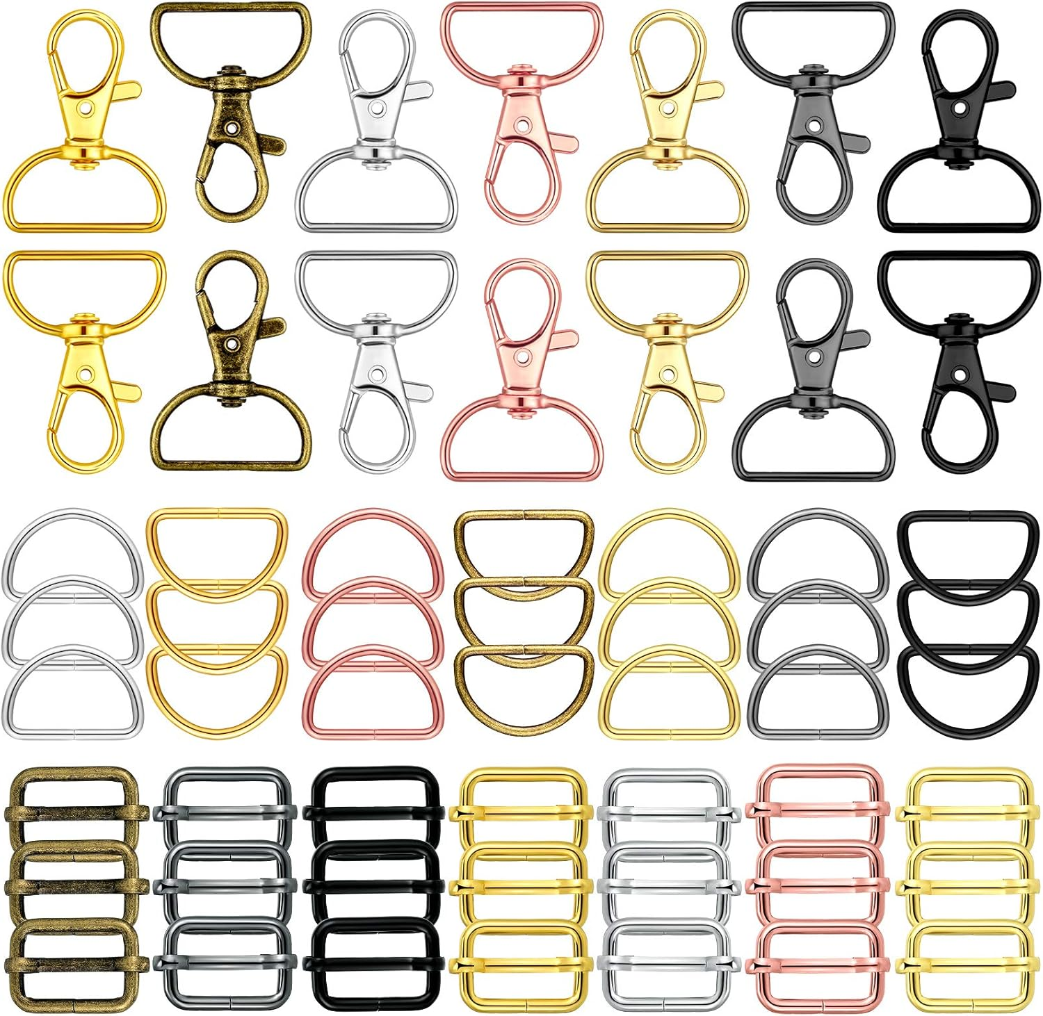 56 Pieces Keychain Hooks with D Rings Set Purse Hardware for Bag Making Lanyard Snap Hooks Metal Swivel Clasps with D Rings and Slide Buckle for Purses Keychain Lanyard Handbags, Black