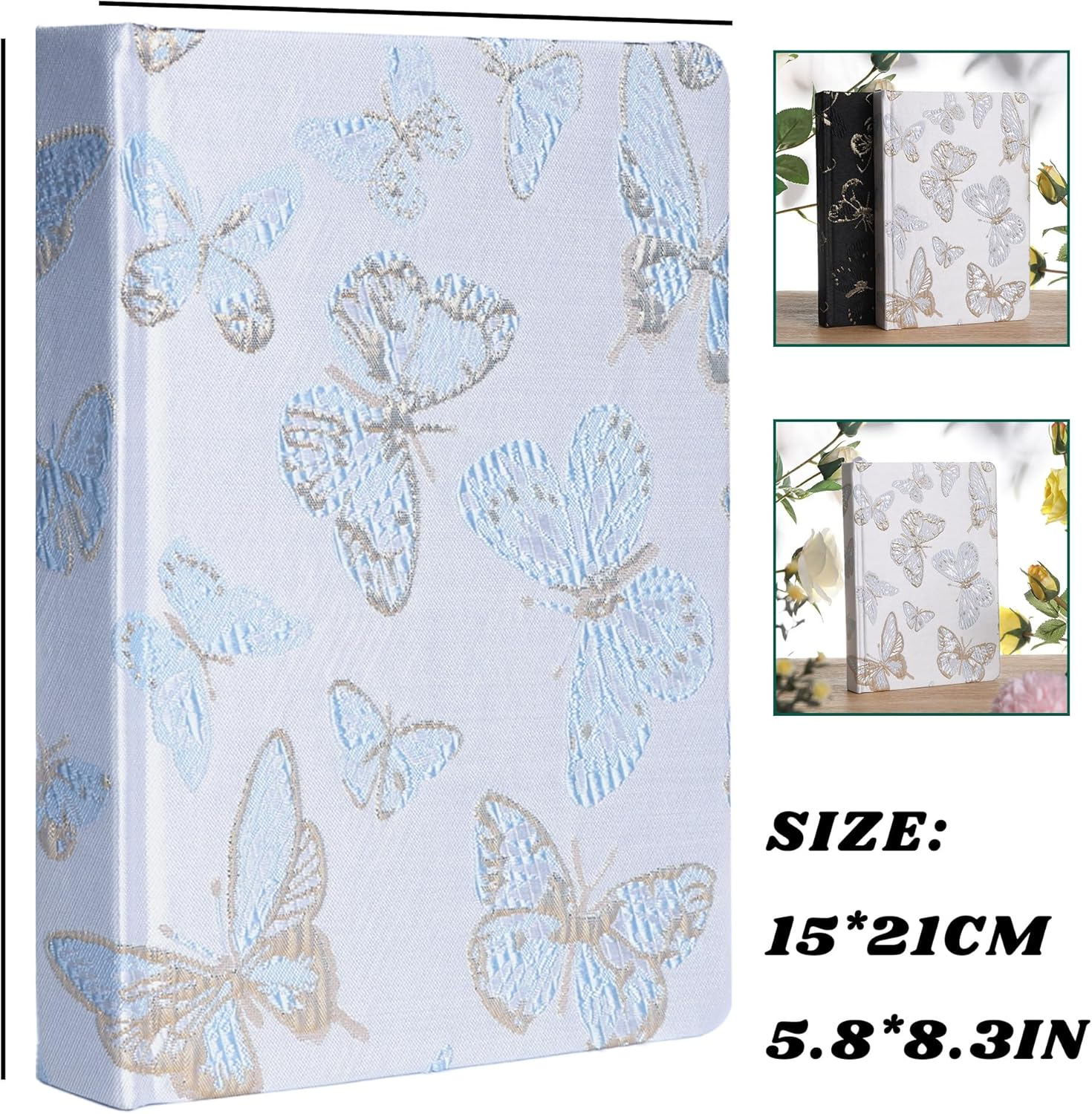 TIEFOSSI A5 Embroidered Fabric Journal for Women Men, College Ruled Journals for Writing, Butterfly Hardcover Notebooks for Work Business Home School - Blue image number 4