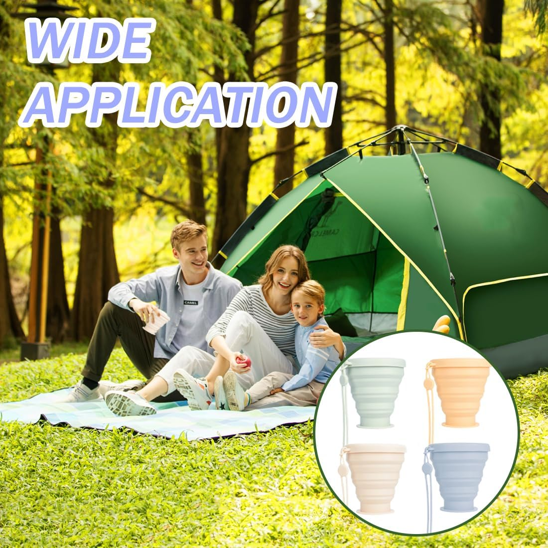 GXGM 4 Pack Collapsible Silicone Travel Mugs, Portable Camping Cups with Lids Reusable Shatterproof for Picnic, Hiking, image number 3