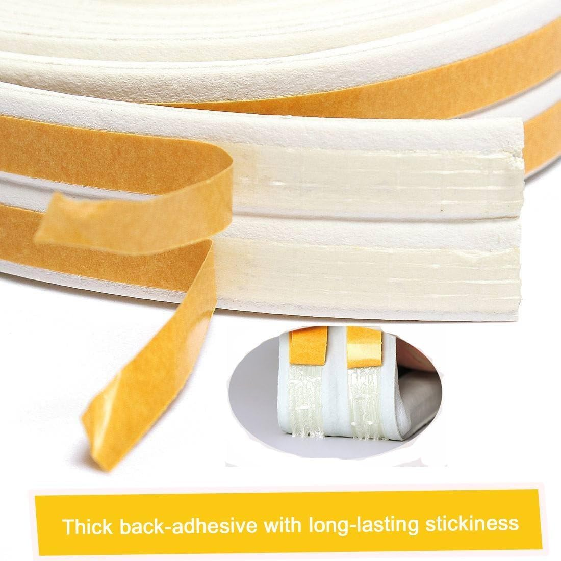 Door Weather Stripping, Window Seal Strip, Sponge Rubbertape for Doors and Windows Self-Adhesive Weather Strip Door Seal, Soundproof Strip Insulation Gap Blocker - Seals Totaling 20 FT &ndash; White image number 3