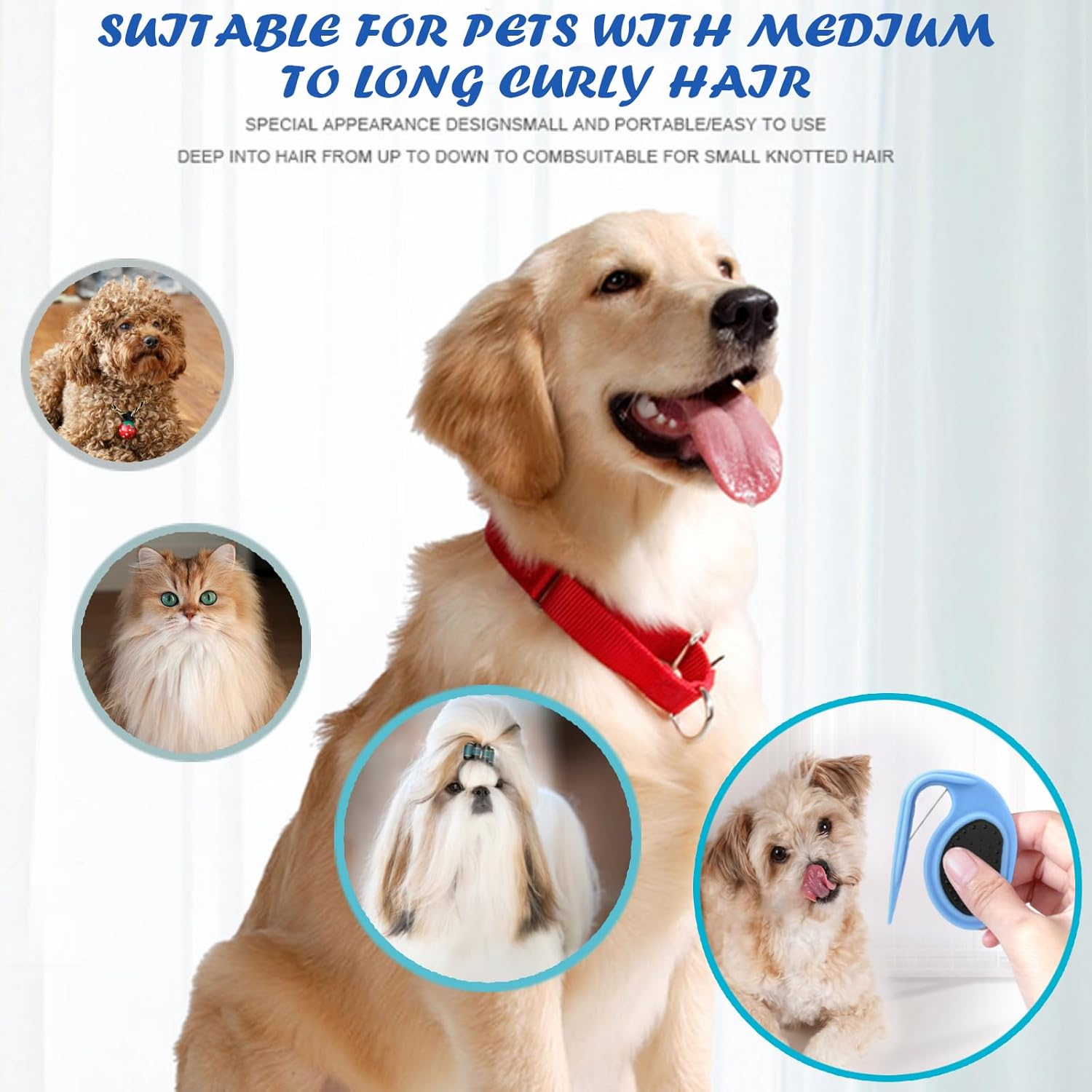 TYXHXTF 4 Pieces Pet Combs, Pet Grooming Brush, Dog Brushes for Grooming, Dematting Comb for Dogs and Cats, Fur Detangling Tool for Pets image number 2