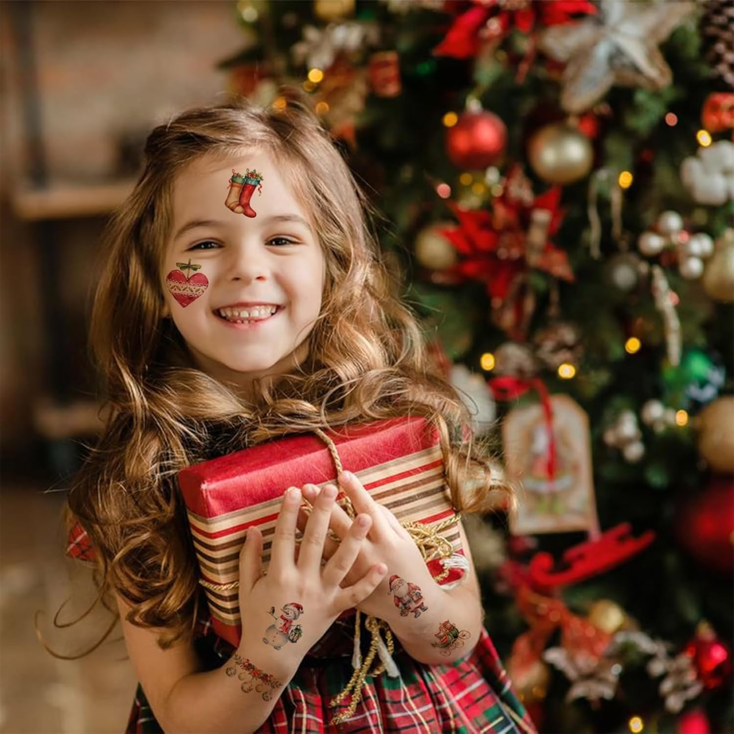 Itadaku 10 Sheets Christmas Temporary Tattoo Stickers, Santa Claus, Tree, Reindeer Patterns, Suitable for Boys and Girls, Great for Gifts, Party Favors, Decorations