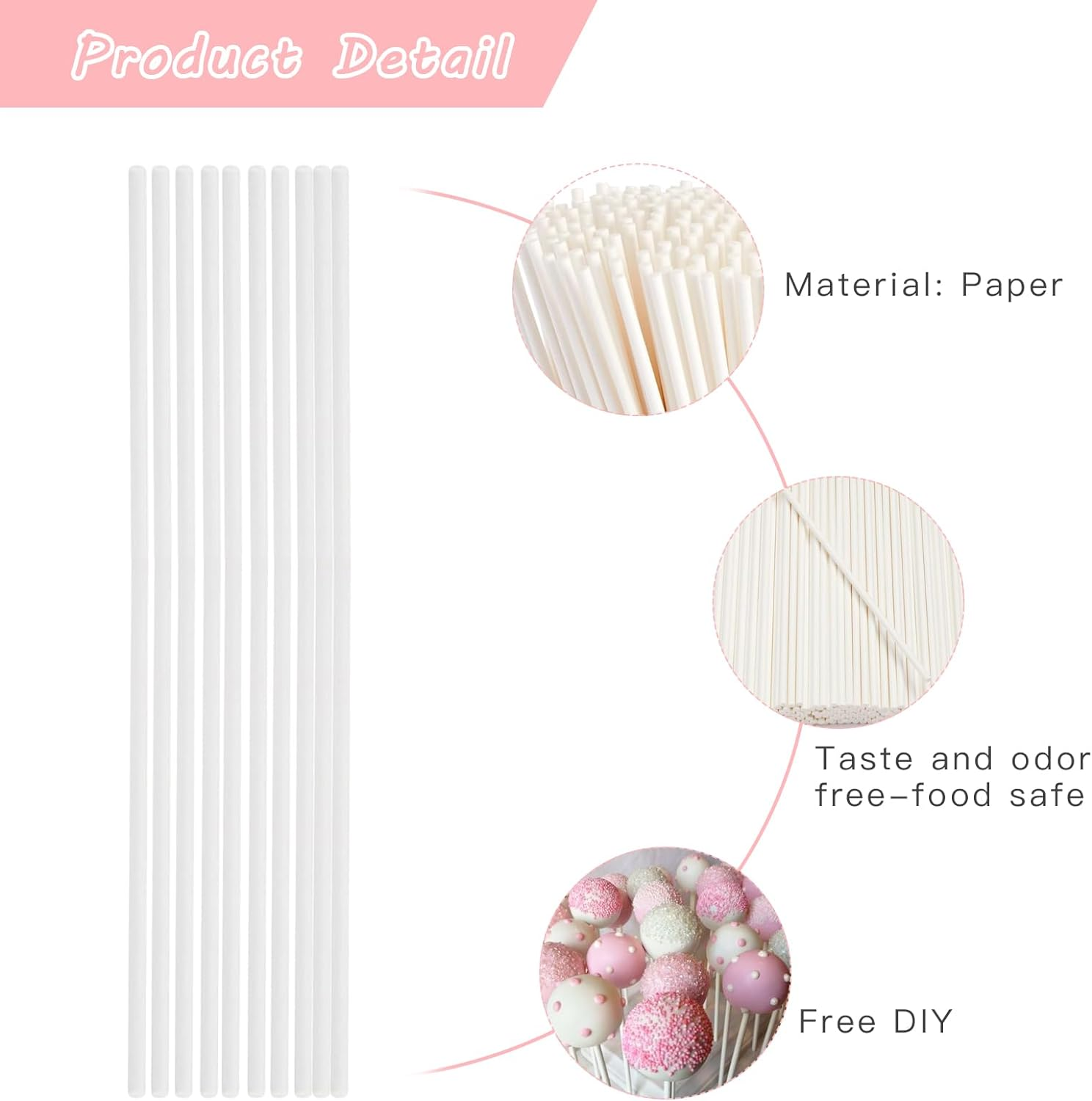 YALLOVE 150Mm (6 Inches Long) White Paper Lollipop, Cake Sticks, Lolly Lollies Crafts, Pack of 100