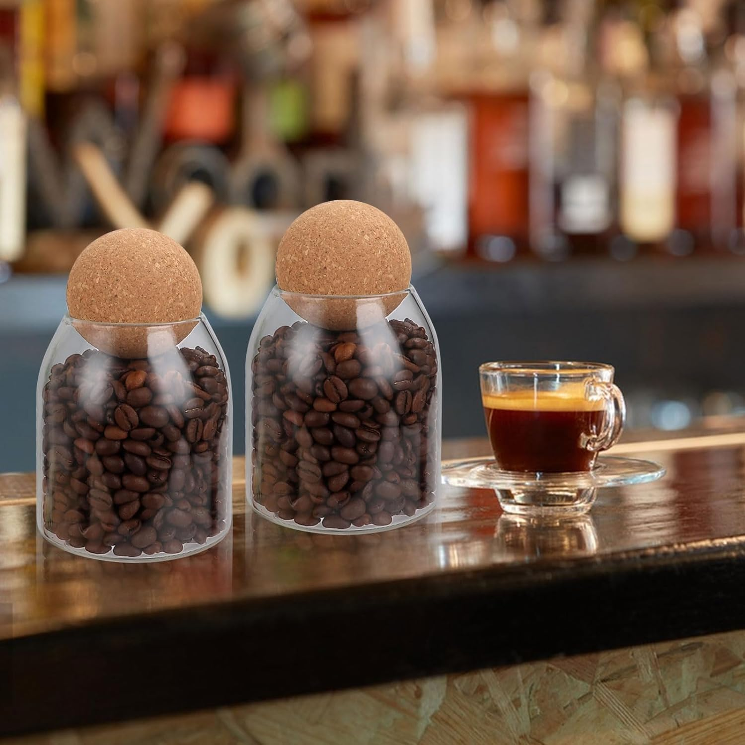 RHBLME 3 Pack Glass Storage Containers with Ball Cork, 17 Oz/500Ml Glass Jar with Cork Lid, round Cork Glass Bottle, Small Candy Jar with Wood Ball Lid for Food, Coffee, Sugar, Spice, Tea, Etc image number 3