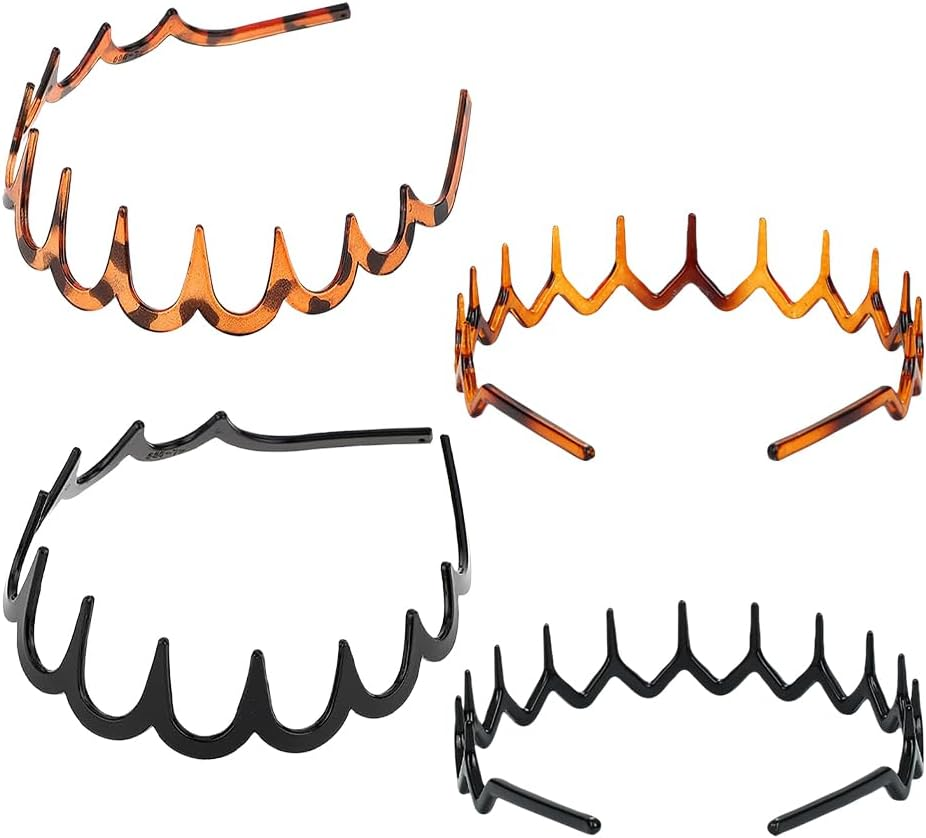 JIHUOO 4 Pack Plastic Zigzag Headbands Wavy Tooth Comb Hair Band Teeth Hair Hoop Wave Hair Bands Non-Slip Hair Bands Sports Hair Band Effortless Hair Accessories for Women