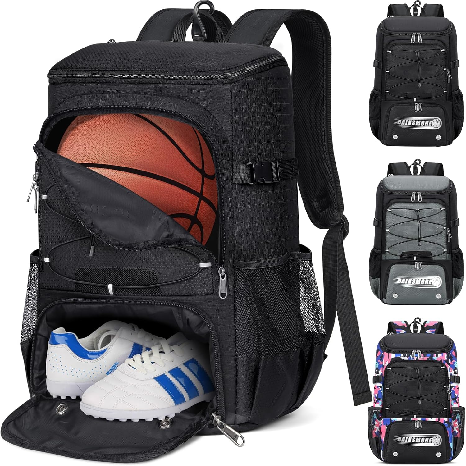 Basketball Backpack 45L Basketball Bag with Separate Ball Holder & Shoes Compartment Water Resistant Sports Bag Basketball Equipment Bags Fit Volleyball, Soccer, Swim, Gym, Travel