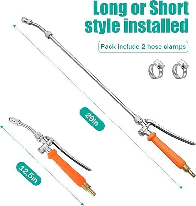 All Metal Replacement Sprayer Wand, 1/4" & 3/8" Brass Barb Sprayer Wand with Stainless Steel Shut off Valve & 2 Hose Clamps (29 Inches) image number 1