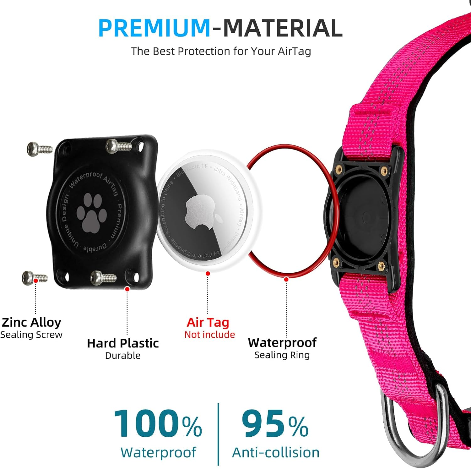 Reflective Air Tag Dog Collar - 100% Waterproof Dog Collar Airtag Holder | Extra-Durable, Soft Padded Airtag Dog Collars for Small Medium Large Dogs image number 5
