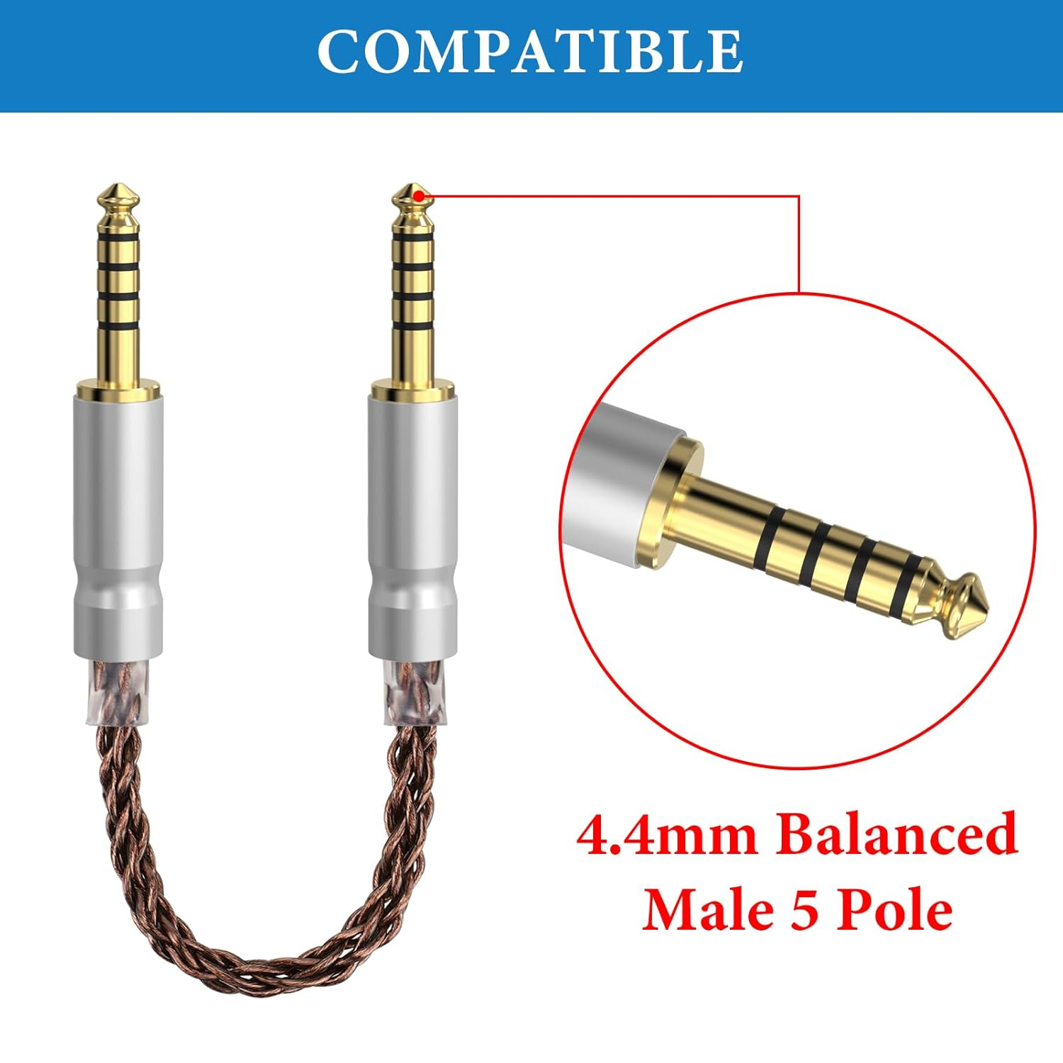 Geekria Apollo 4.4Mm Balanced Cable, Single Crystal Copper 5 Pole Male to Male Upgrade Cord, 8 Strands 6N OCC, Compatible with Ifi DAC, Amplifier, Music Player (18Cm) image number 3