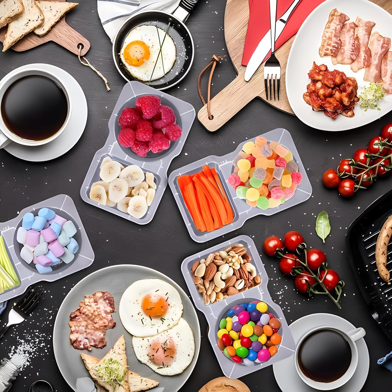 Double Compartment Condiment Container with Lids, 2 Compartment Sauce Containers Clear Plastic Snack Containers for Travel for Sauce, Salad Dressing, Travel Snack, 60Pcs. image number 4