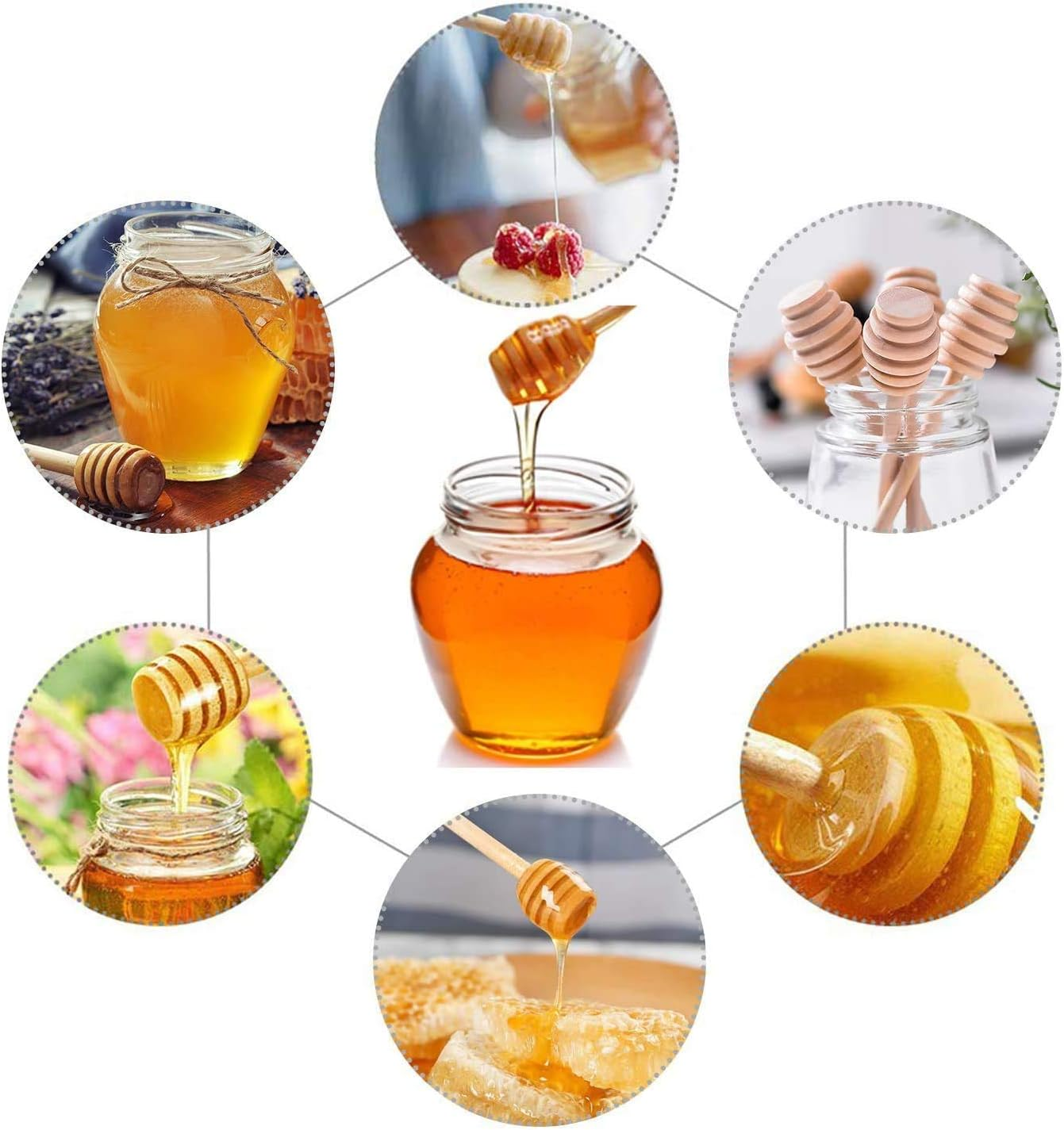 Wooden Honey Mixing Stirrer 6 Pcs 6 Inch Mini Honey Dipper Sticks Honey Comb Stick Honey Spoon Collecting Dispensing Drizzling Jam image number 3