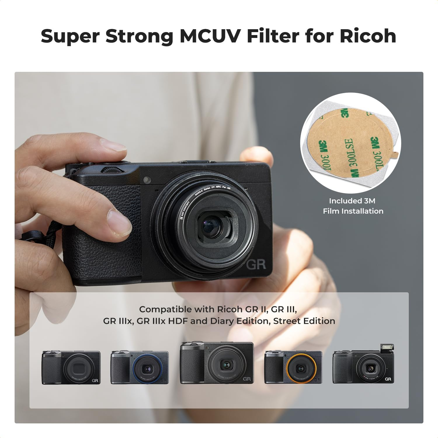 K&F CONCEPT UV Protective Filter for Ricoh GR Iiix GR Iiix HDF GR3X HDF GR III GR III HDF GR3 HDF & GR II GR2, 28 Layers Mulit-Coated Ultra Slim UV Filter with Filter Case