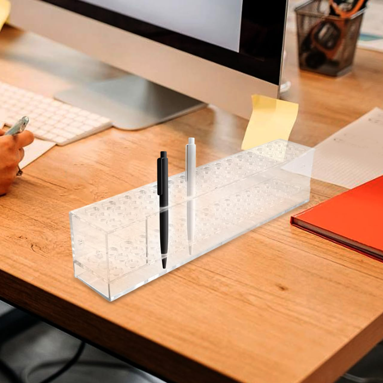 SHINEOFI Acrylic Pen Holder - Transparent Desk Organizer with 48 Slots for Gel Ink Ballpoint Pens and Paintbrushes - Creative Display Stand for Office and School image number 1