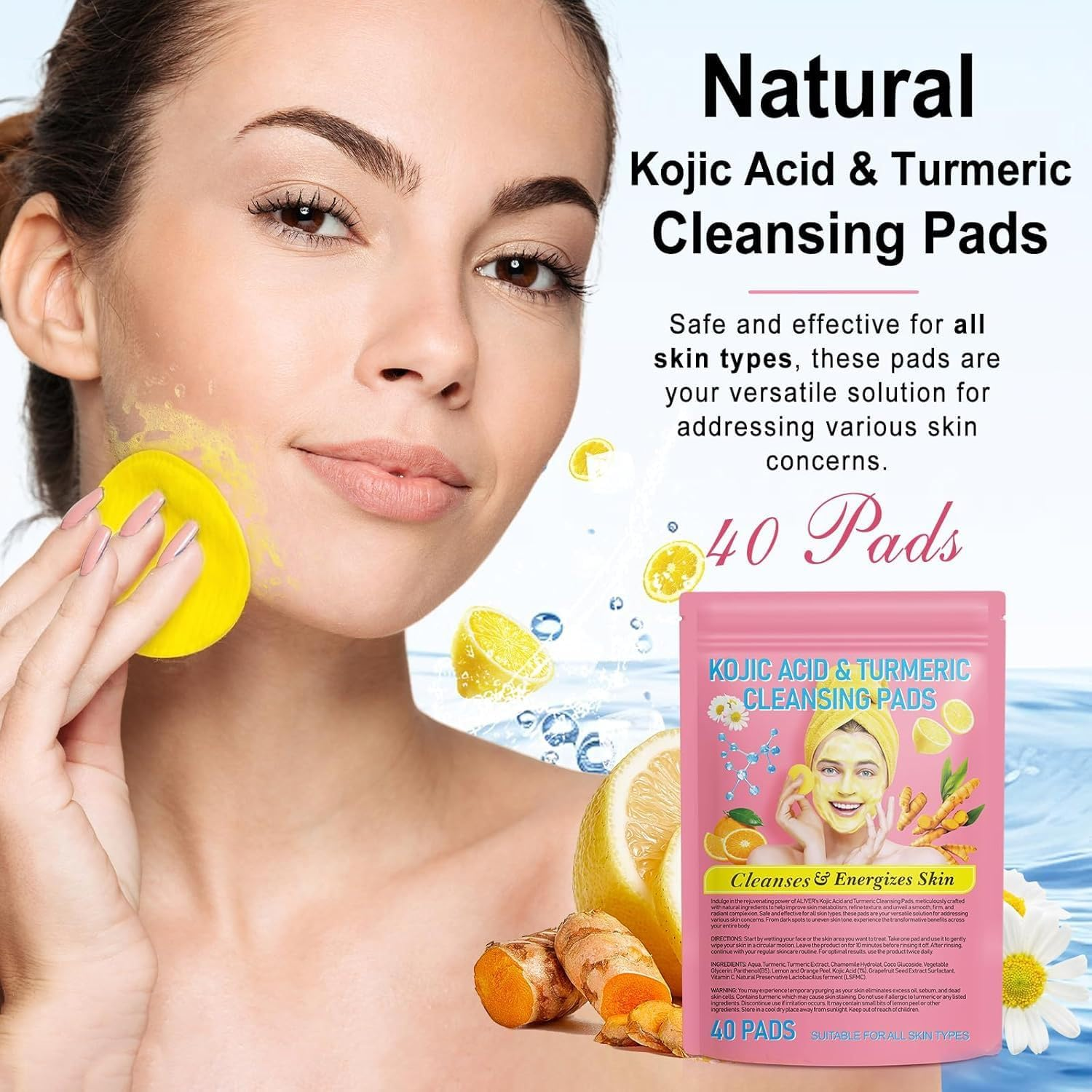 Turmeric Cleansing Pads - Kojic Acid and Turmeric Formula, Contains Vitamin B5, Vitamin C, Gentle Exfoliation, Balances Oil, Deep Facial Cleansing, 40 Pads/Pack image number 4