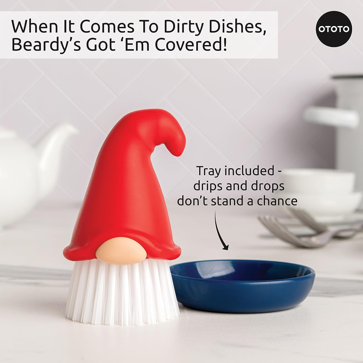 New! Beardy Dish Brush by OTOTO - Gnome Gifts, Extravagant Gifts, Cute Kitchen Accessories, Funny Kitchen Gadgets image number 5