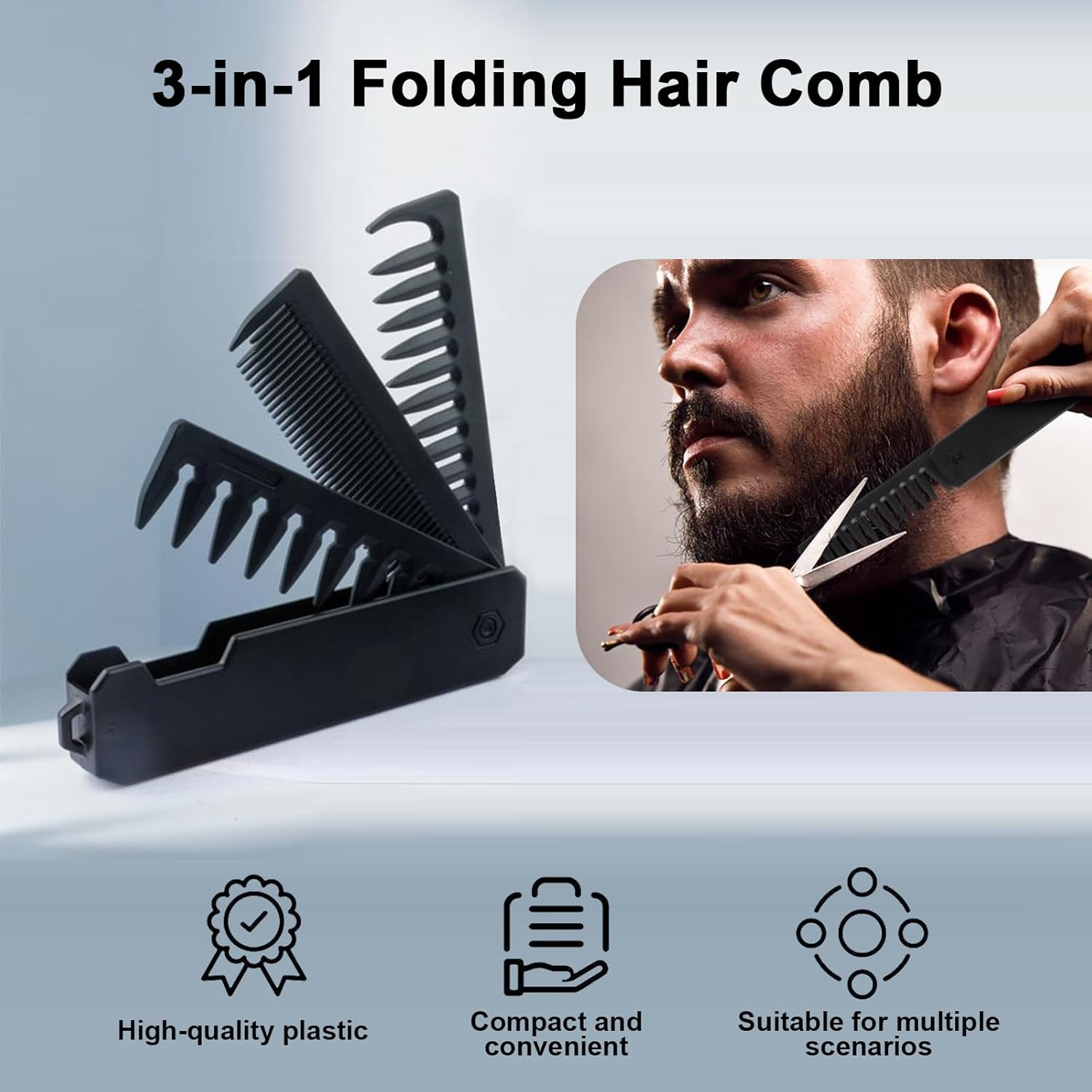 AURIVEE 3-In-1 Portable Folding Comb for Men with Fine Tooth & Wide Tooth Comb, Beard Care, Hair and Moustache Styling, Compact & Perfect for Travel image number 1