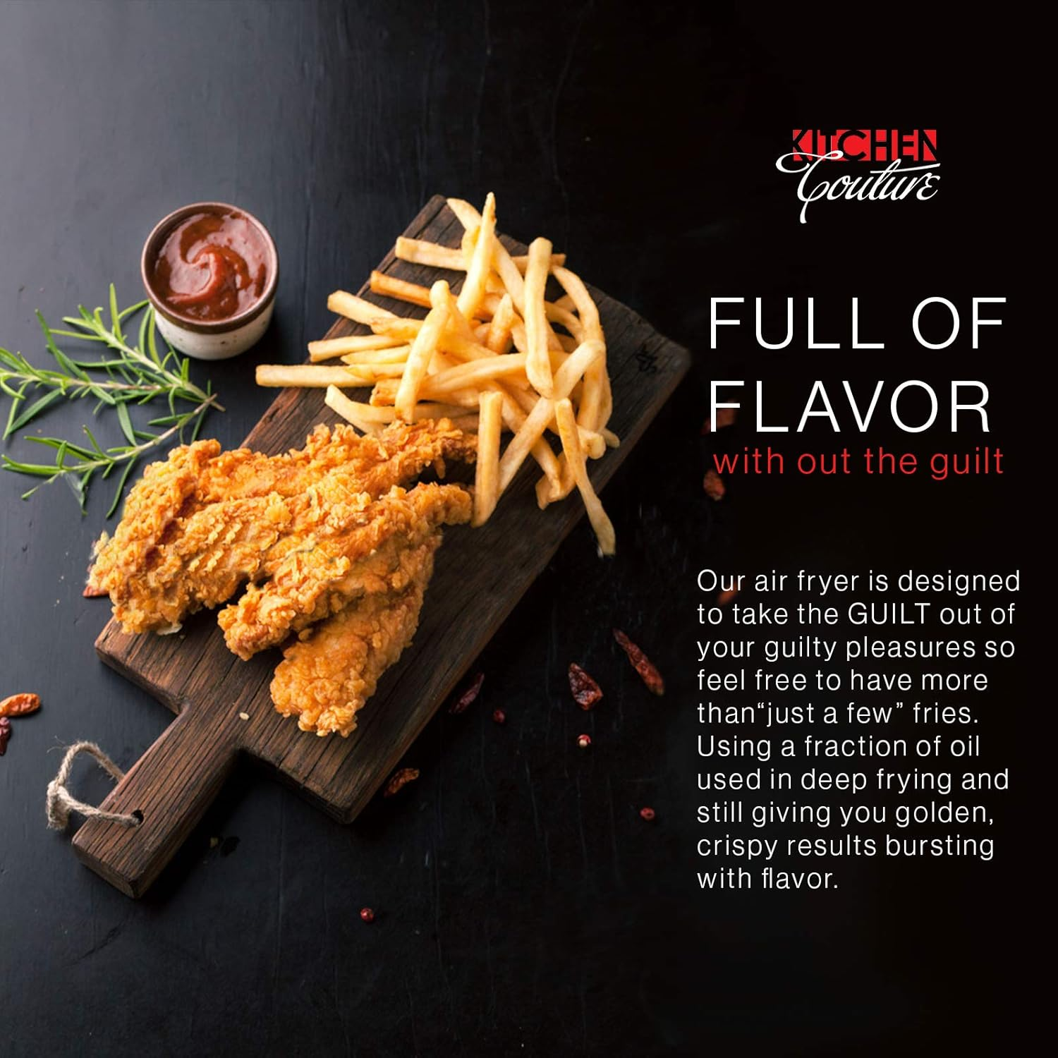 Kitchen Couture Air Fryer 3.4 Litre | 30 Minute Digital Timer | 1200W | Temperature Control up to 200 Degrees Celsius | Multi Purpose | Black image number 1