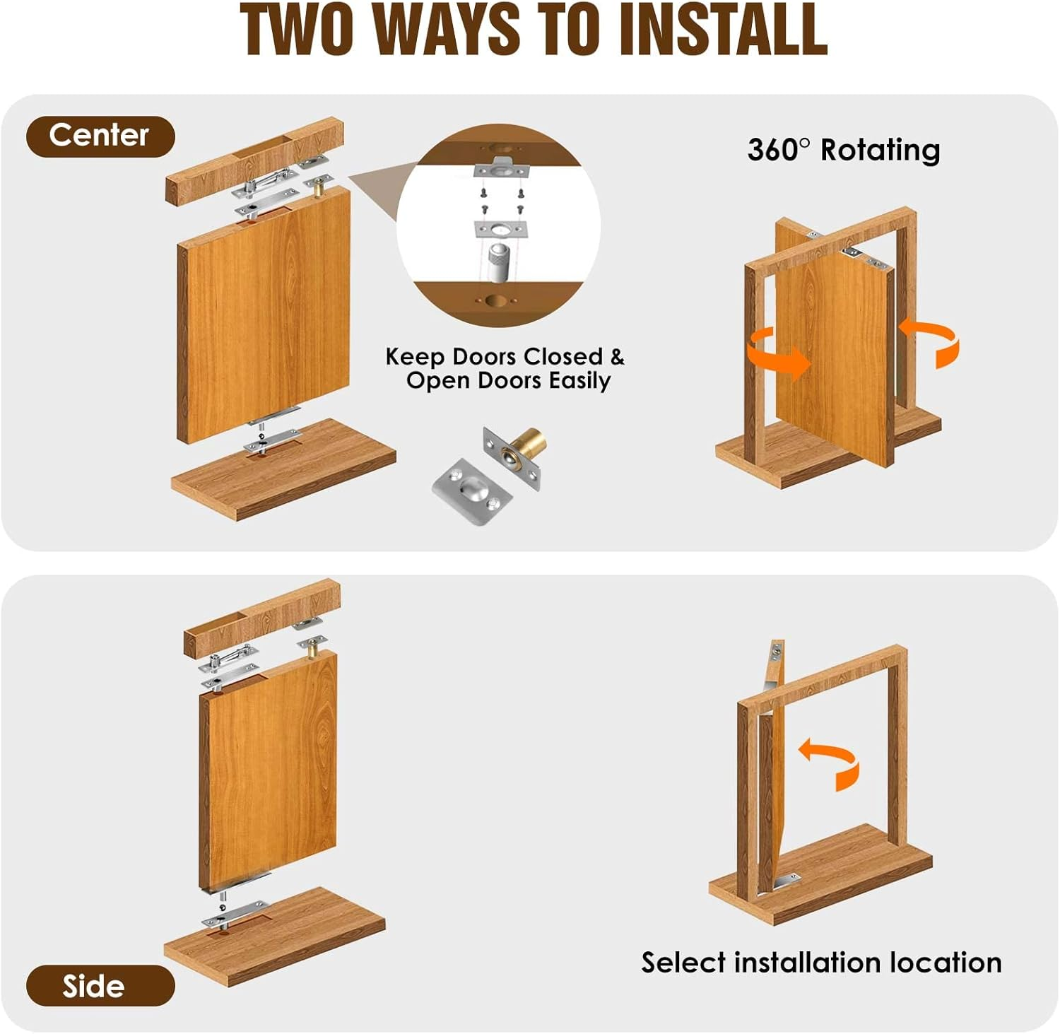 Door Pivot Hinges,Invisible Pivot Hinge System with Door Ball Catch Hardware for Max 200 Lb Heavy Duty Wood Doors & Hidden Door Bookcase & Secret Door (Type I (2PCS))