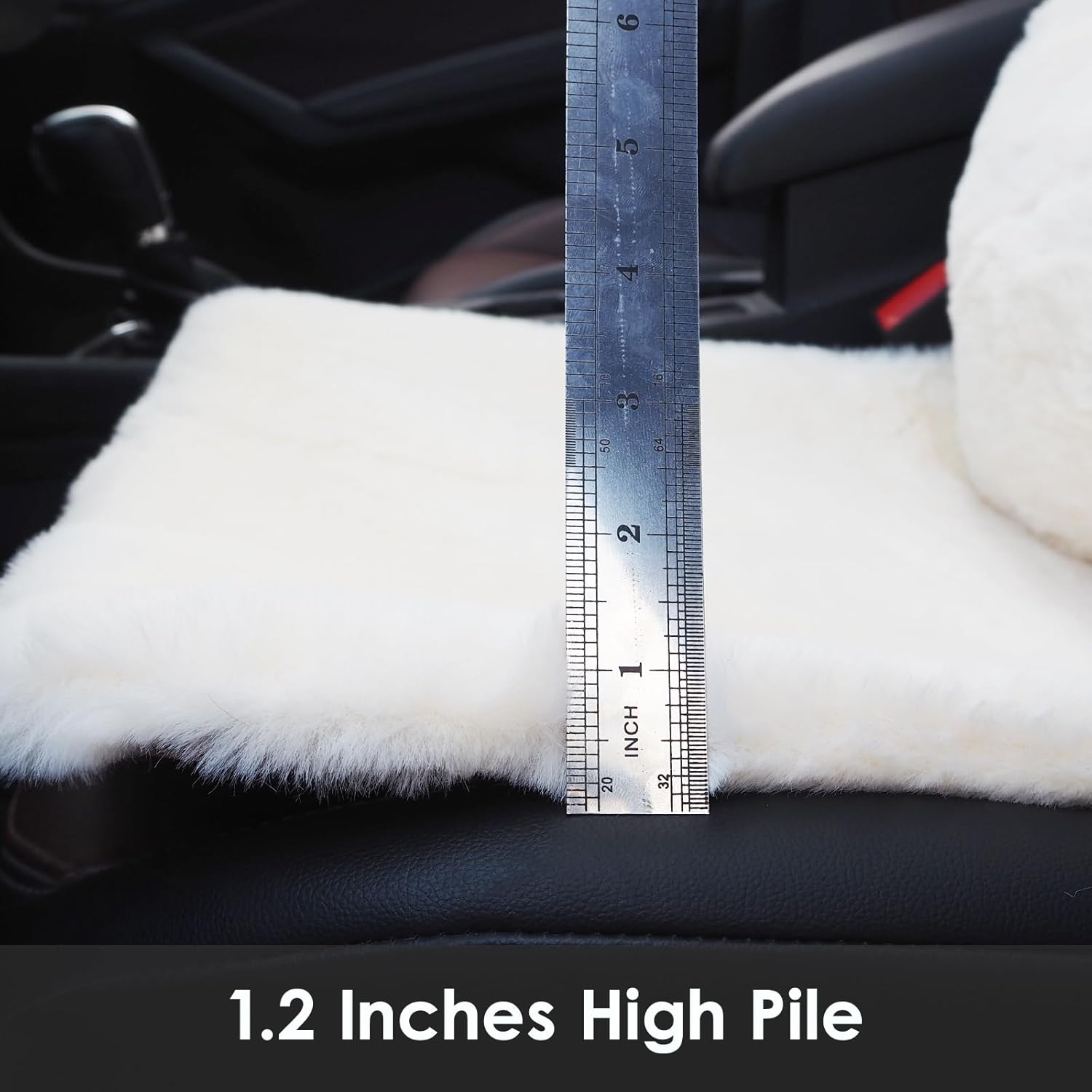 Car Seat Covers Fluffy Fuzzy Cuchion with Car Headrest & Lumbar Support Cushion, 4Pcs Universal Soft Cozy Fur Plush Seat Cushion Interior Accessories for Car Suvs RV (Off-White) image number 5