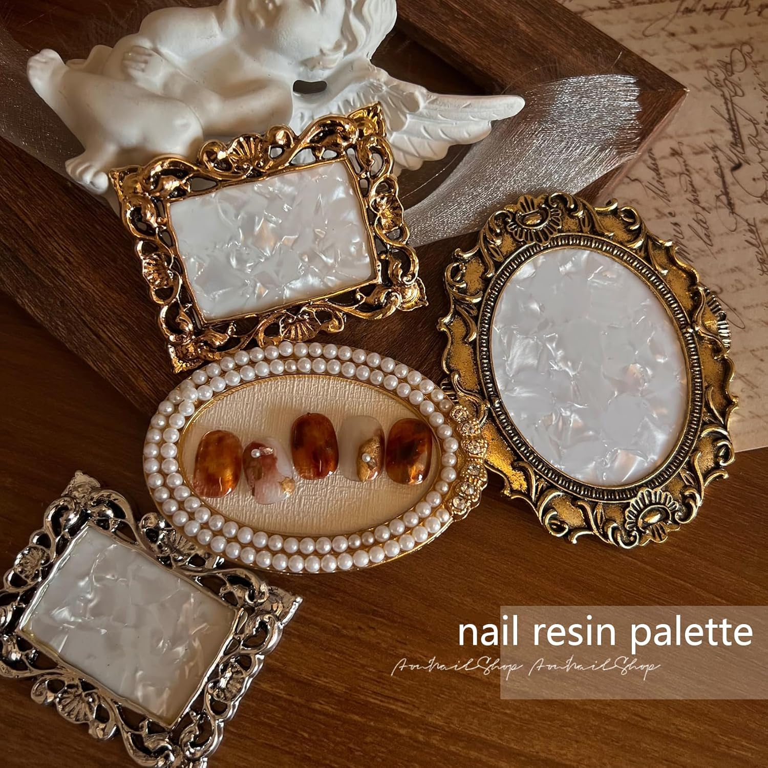 Nail Art Plate, 2 Pcs Nail Mixing Palette Polish Color Mixing Plate Nail Holder Nail Art Display Board, Nail Art Display Tools Photography Props(Sliver) image number 2