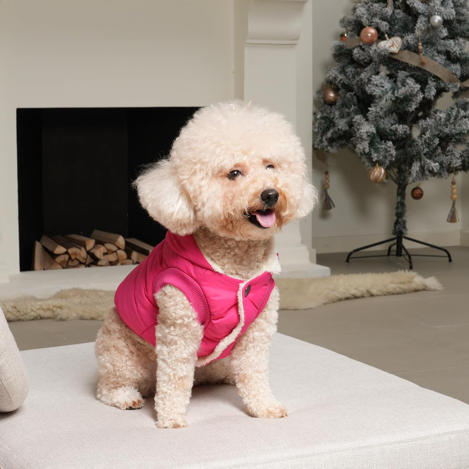 Vecomfy Fleece and Cotton Lining Extra Warm Dog Hoodie in Winter,Small Dog Jacket Puppy Coats with Hooded Pink S image number 3