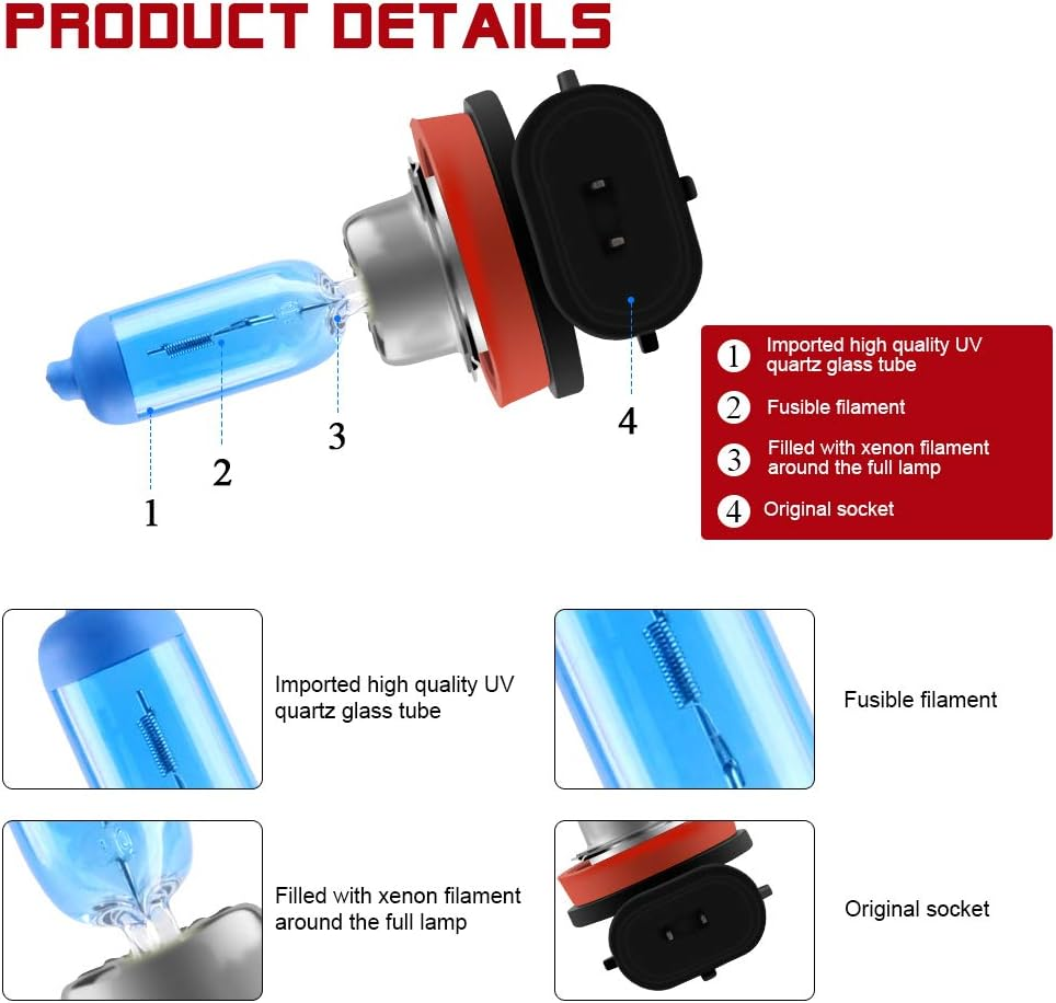 2Pcs H11 55W Super Bright White 5000K Halogen Xenon Light Bulb 12V Car Headlight Light Lamp Replacement image number 4