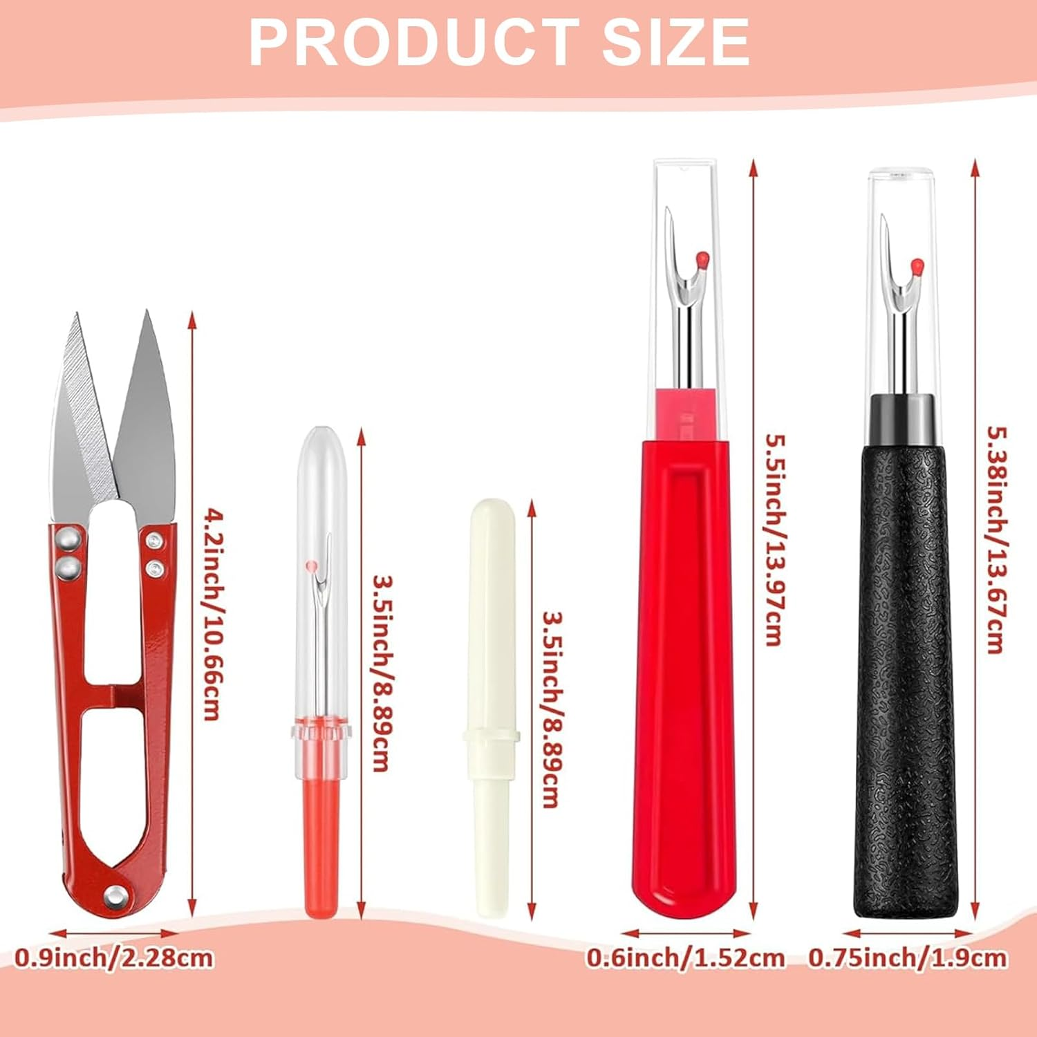 5 Pieces Seam Rippers for Sewing &ndash; 2 Big and 2 Small Stitch Remover Tools, Seam Ripper and Thread Remover Kit, Embroidery Removal Tool with Thread Snips image number 3