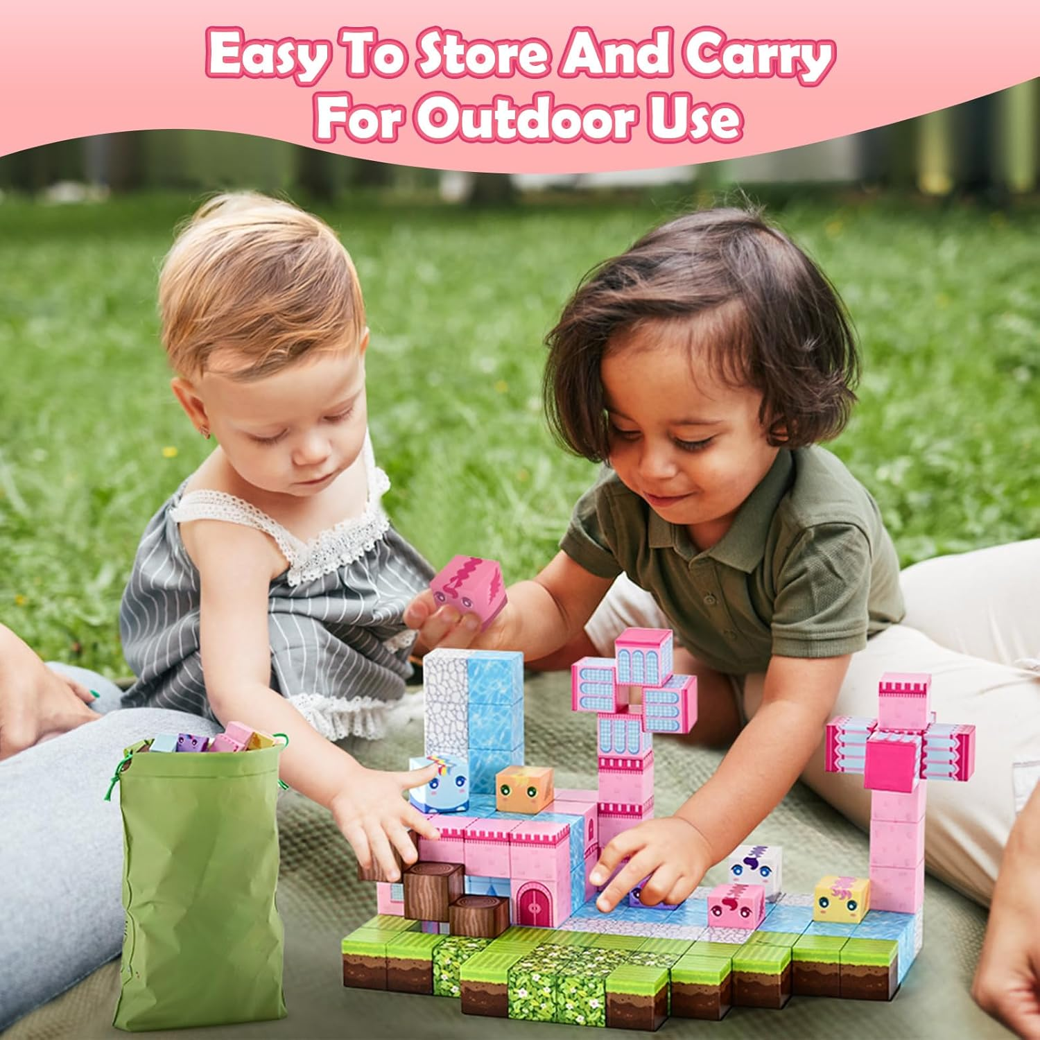 Magnetic Blocks for Girls Toys - 100PCS Magnet Castle Building Set, Sensory Toys for Toddlers, Magnetic Tiles Toys Gifts for Kids Age 3+, Fidget Cubes Construction Toys for Christmas, Birthday image number 6