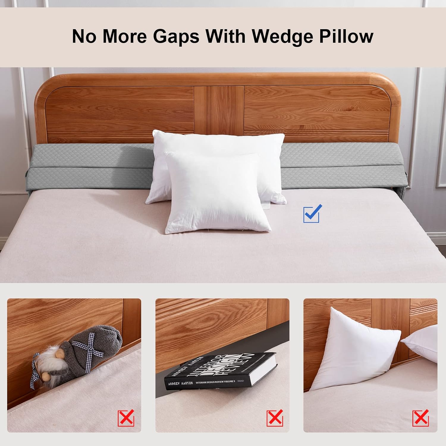EUHAMS King Size Bed Wedge Pillow - Bed Gap Filler Mattress Wedge Headboard Pillow Close the Gap 0-7" between Your Headboard and Mattress or Wall for Sleeping Backrest Pillow (76"X10"X6" Gray) image number 4