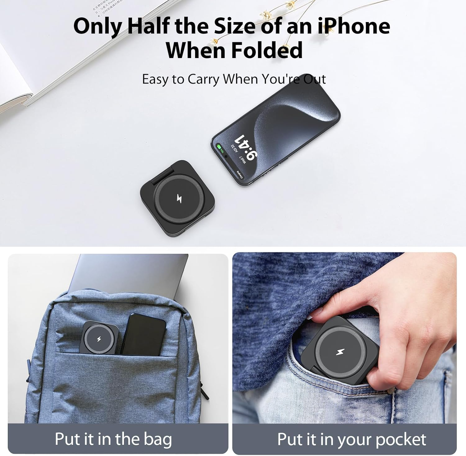 KU XIU X55 Foldable Wireless Charger, 3 in 1 Magnetic Charging Station for Iphone 17/16/15/14/13/12 Series and Iphone Air, 5W Charger for Iwatch 11&ndash;4/Se/Ultra, for Airpods 4/3/2/Pro 3/2/1 &ndash; Black image number 1