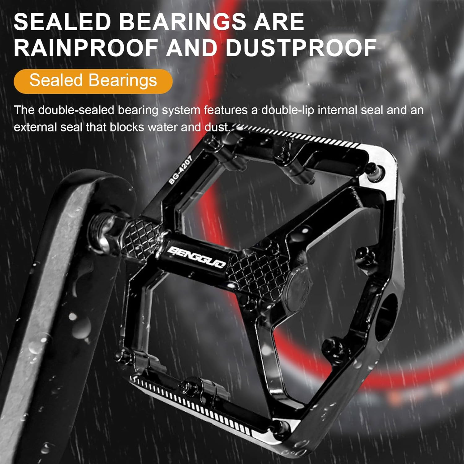 Mountain Bike Pedals, 4 Bearings Bicycle Pedals, Aluminum Alloy Bicycle Pedals, Road Bike Pedals with 20 Anti-Skid Pins, 9/16&rdquo; CNC Bicycle Flat Pedals for Road Mountain BMX MTB Bike image number 6