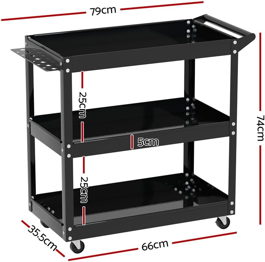 3-Tier Tool Cart Trolley Workshop Garage Storage Organizer Black Heavy Duty Utility image number 6