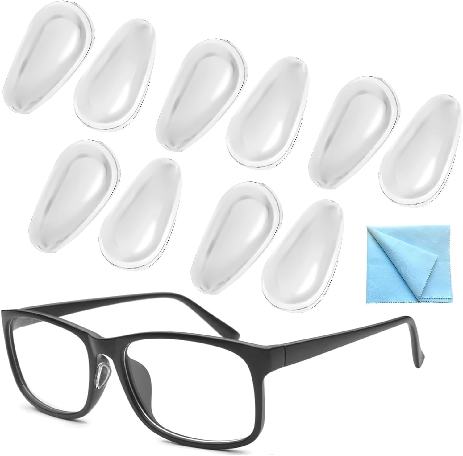 Eyeglass Nose Pads, 10 Pairs Self-Adhesive anti Slip Glasses Nose Pads, Soft Silicone Air Chamber Nose Pads for Replace Nose Pads and Repair Glasses (10 Pairs,Clear) image number 2