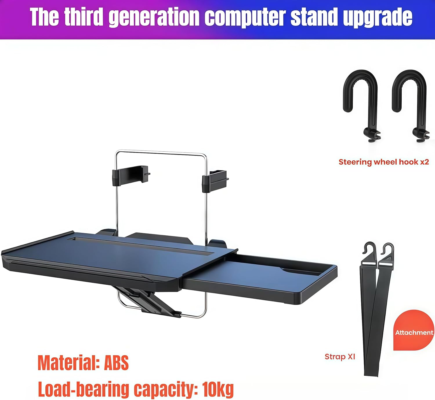 Seceles Car Laptop Desk, Automotive Foldable Laptop Mount Tray and Notebook Eating Wheel Desk, Car Food Eating Tray for Steering Wheel and Back Seat (Black) image number 4