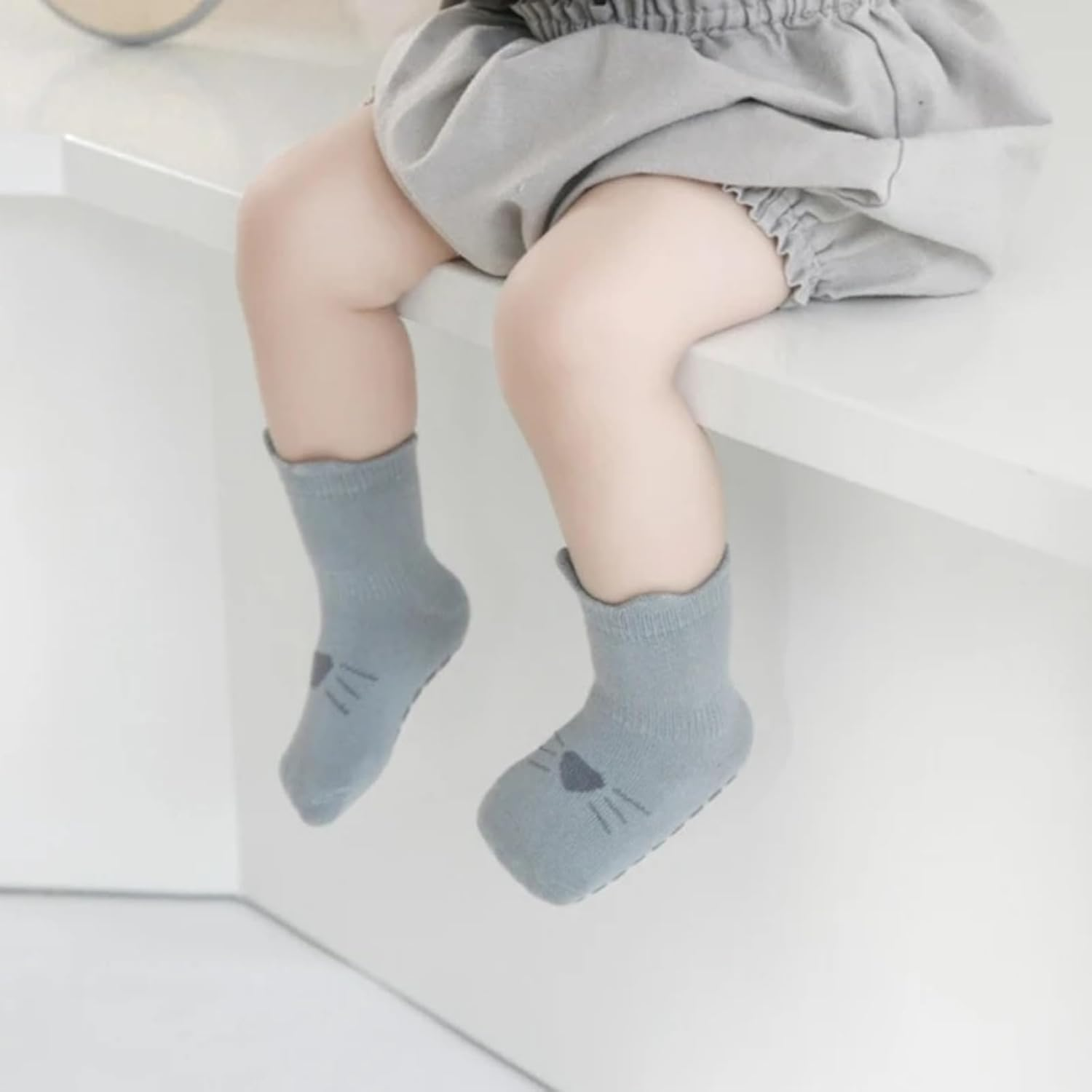 5 Pairs Unisex Baby Non Slip Grip Socks,Infants Floor Ankle Socks anti Skid Crawling Socks for Baby Boys Girls for 1-3Years image number 2